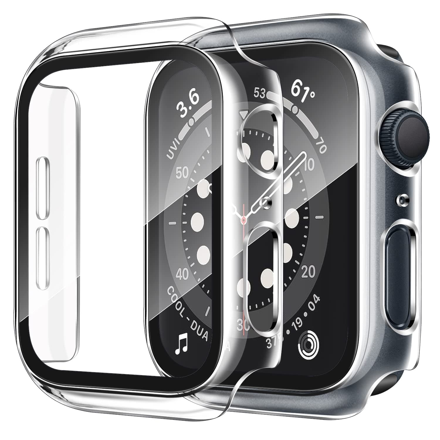 VEMIGON Hard PC Case Compatible with Apple Watch SE3/SE2/SE/Series 6/5/4 44mm with Tempered Glass Screen Protector, Overall Protection Slim Bumper Cover for iWatch - (44mm Clear)