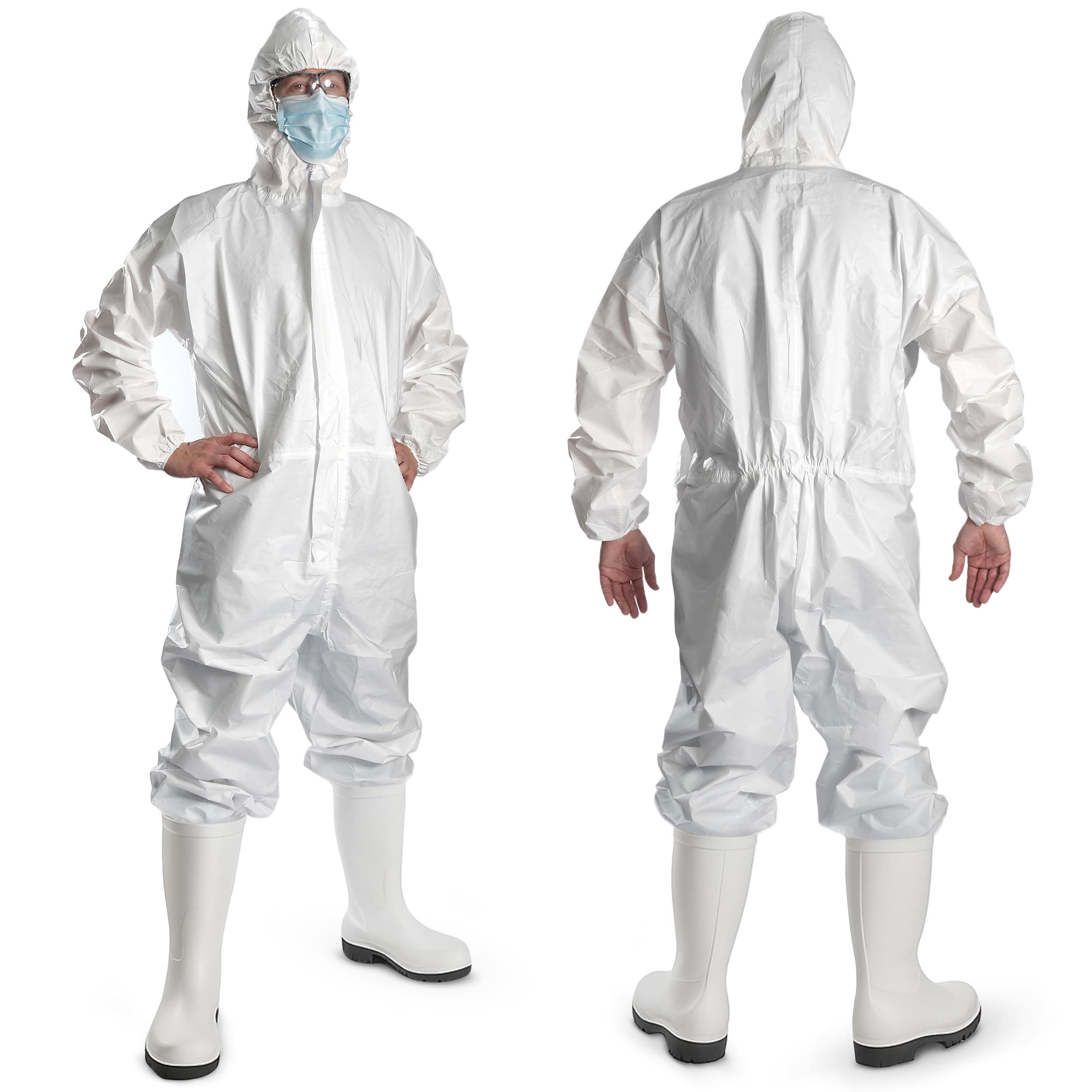 Disposable Microporous Coated Coverall Suit with Elastic Wrists, Elastic Ankles, Elastic Waist And Hood