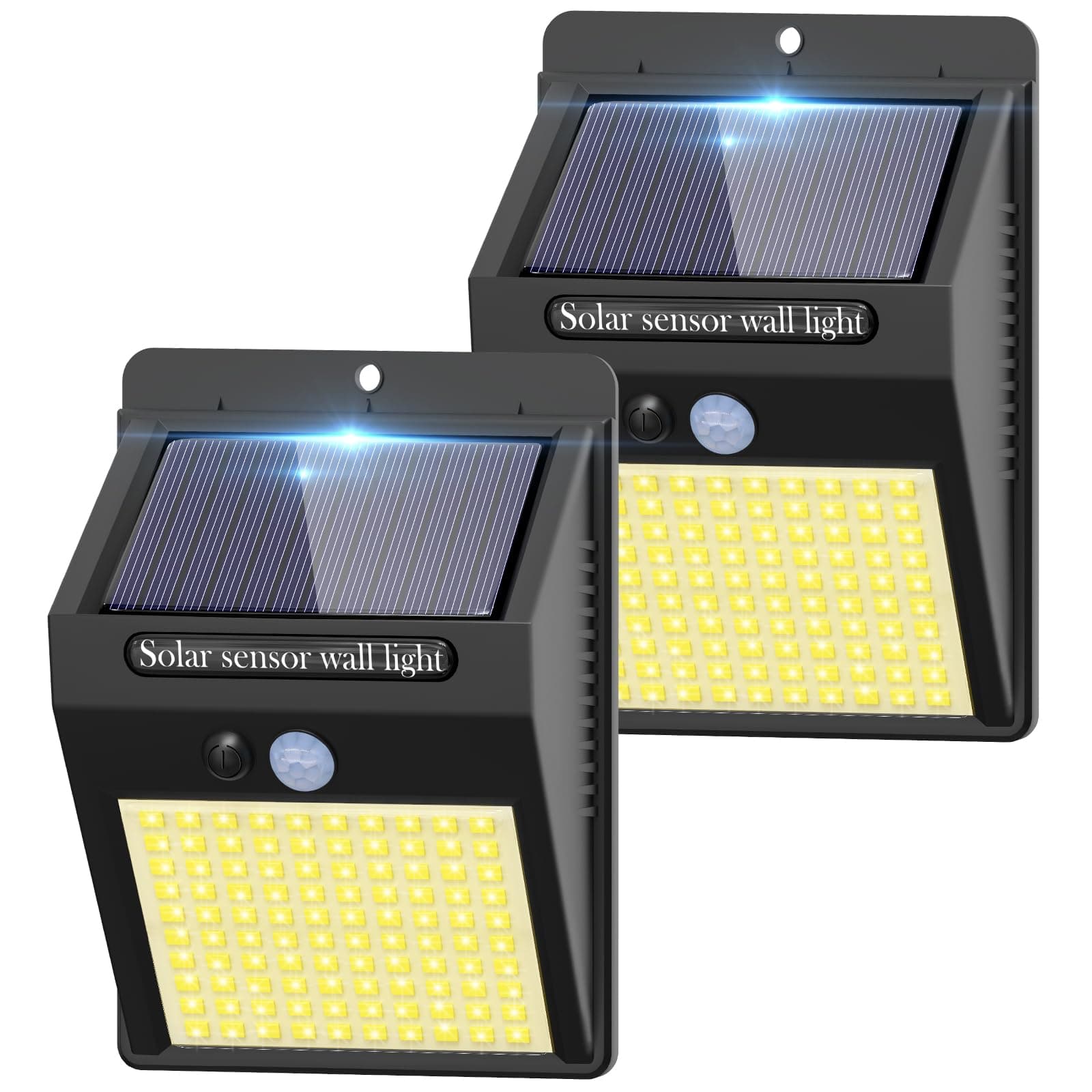 2 Pack Outdoor Solar Motion Lights - 3 Modes/100LED Wireless, IP65 Waterproof Solar Security Lights with Motion Sensor for Front Door, Backyard, Garage, Deck (Warm White)