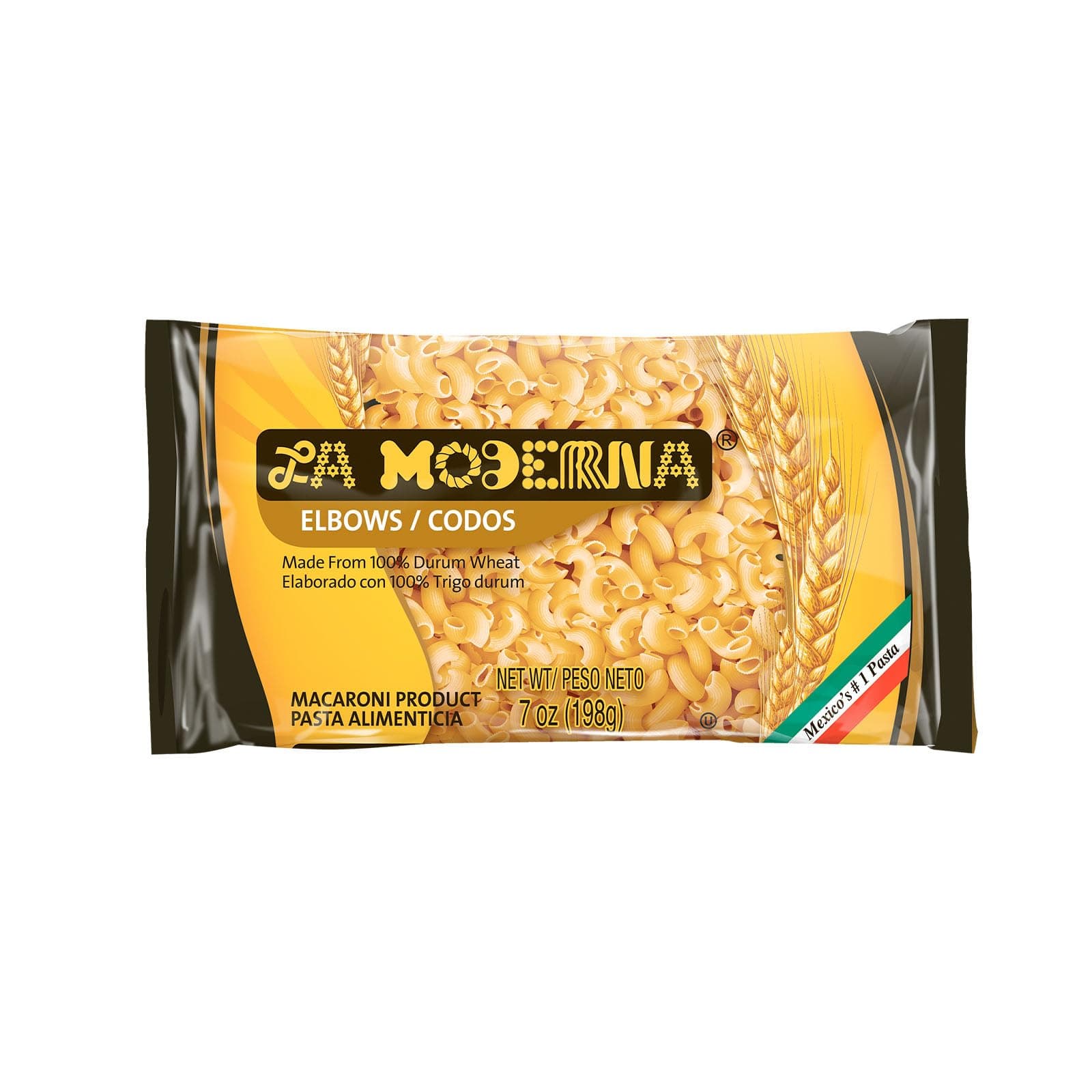 LA MODERNA, Elbow Codos Pasta, 7 oz (Pack of 1) | Enriched Durum Wheat Semolina | Kosher, Non-GMO, Iron and Vitamin-Fortified | Perfect for Soups, Salads, Macaroni and Pasta Dishes