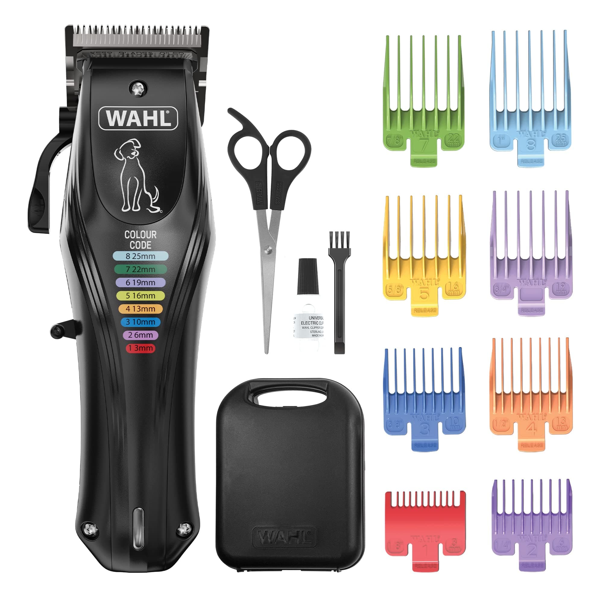 Colour Pro Rechargeable Pet Clipper, Clippers with Coded Combs, Full Coat Grooming for Dogs, Low Noise, Corded/Cordless Dog Clippers, Black