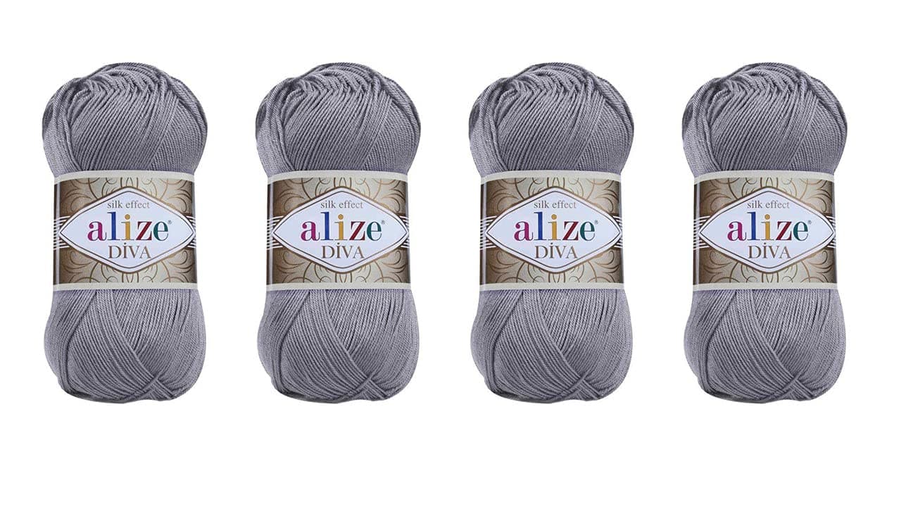Alize Hand Knitting Yarn 100% Microfiber Acrylic Yarn Diva Silk Effect Thread Crochet Art Lace Craft Lot of 4 skeins 400gr 1532yds (348)