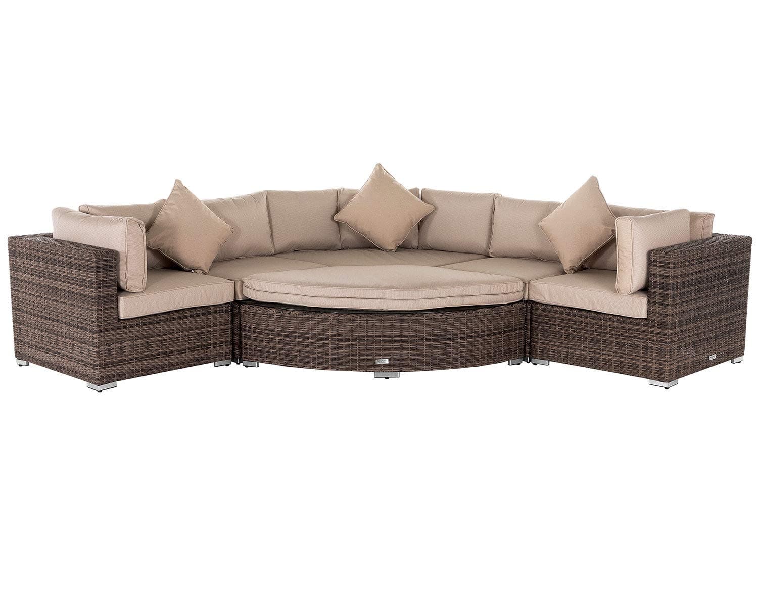 Florida Rattan Modular Corner Sofa Set 6PC Angular Garden Furniture including All Weather Outdoor Covers - Truffle