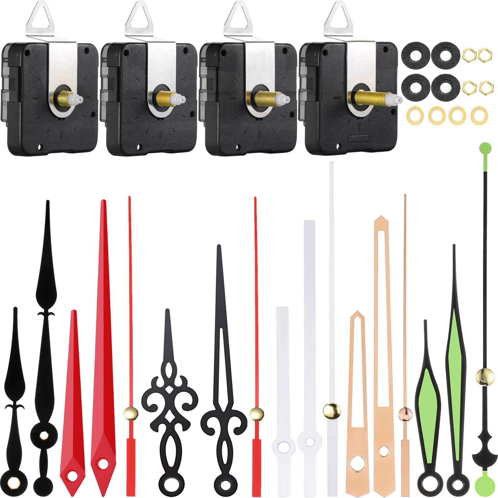 Mudder 4 Pcs Clock Movement Replacement Mechanisms Clock Kit with 6 Different Pairs of Hands Repair Parts(13 mm, 16 mm, 20 mm, 28 mm/ 0.51 Inch, 0.63 Inch, 0.79 Inch, 1.1 Inch)