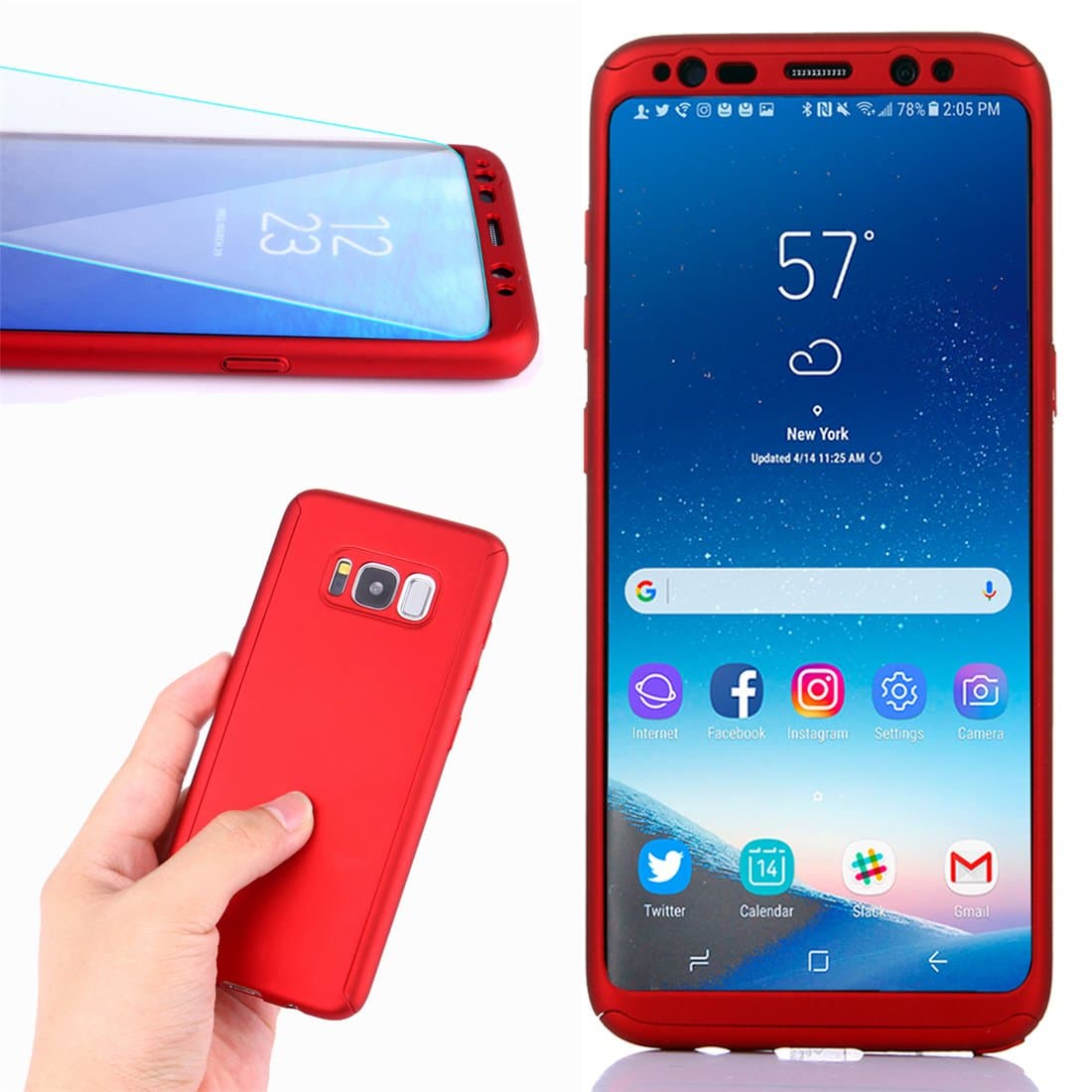 Samsung Galaxy S8 Plus Case,Full Body Ultra Thin Lightweight Case Dual Layer Protection Matte Surface Flexible Hard PC Cover With A Soft HD Screen Protector for Galaxy S8 Plus (Red)