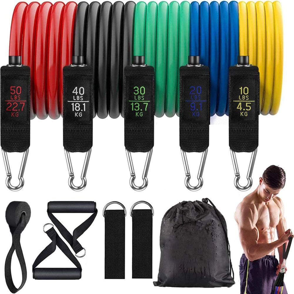 Resistance-Bands-Set Workout-Bands Handles Exercise-Bands - for working out with handles attached 11pcs resistant Bands for Men 4kor Fitness Bands Resistance Men Strength Weight Bands with Door Anchor