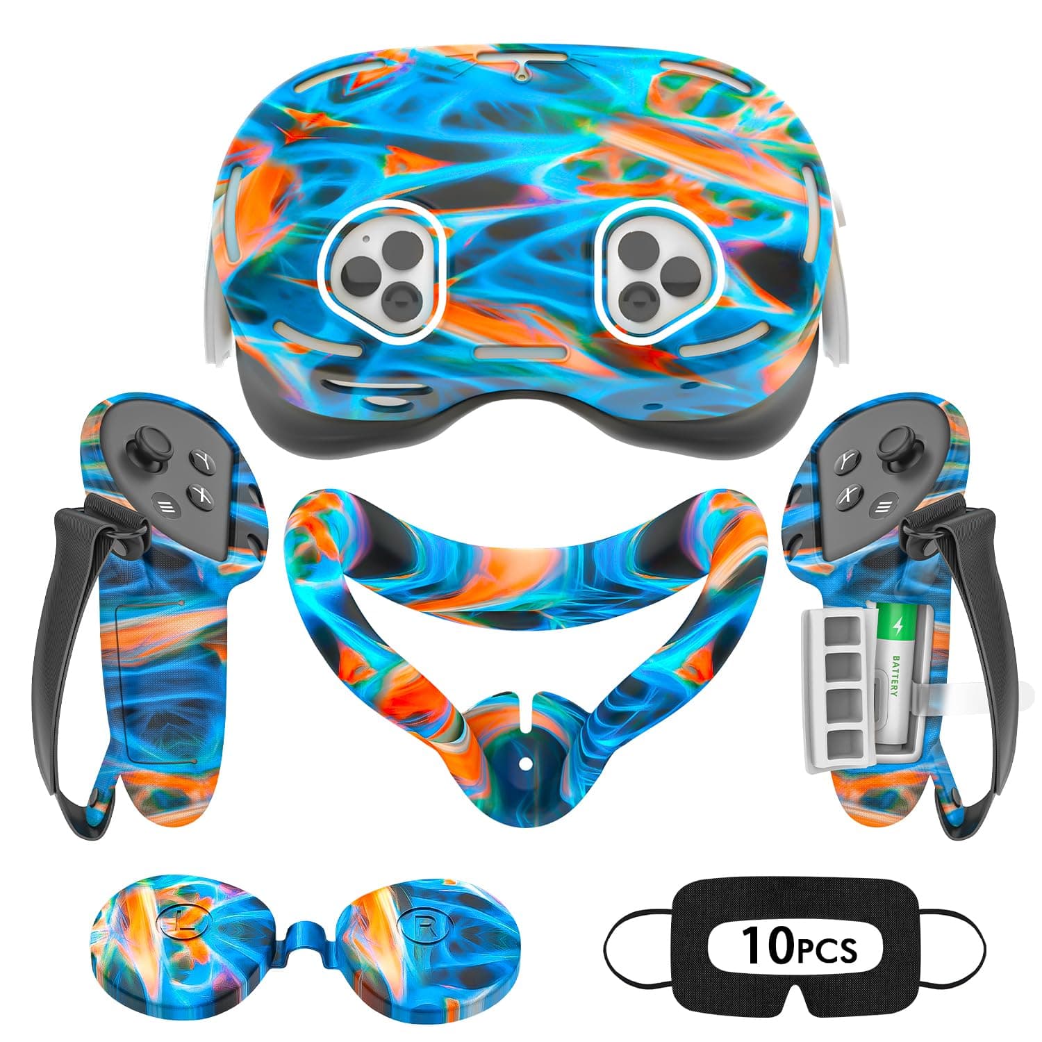 Silicone Cover Set Compatible with Oculus/Meta Quest 3S, VR Accessories for Meta Quest 3S, Protective Cover Set Includes Controller Grip Cover, Face Cover, VR Shell Cover (Aurora)