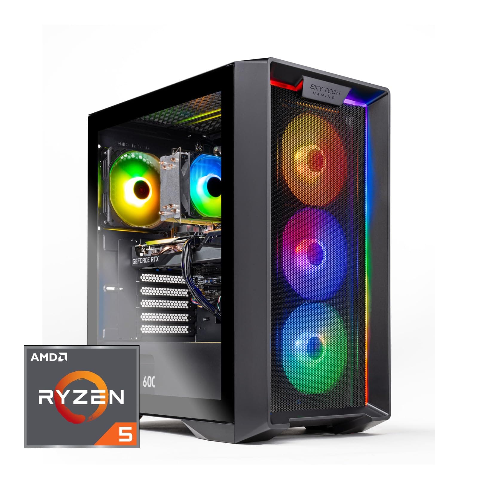 Skytech Nebula Gaming PC Desktop, Ryzen 5 5600 3.5 Ghz (4.4GHz Turbo Boost), NVIDIA RTX 3050 (6GB) 6GB GDDR6, 1TB SSD, 16GB DDR4 RAM 3200, 650W Gold PSU, Wi-Fi, Win 11 Home
