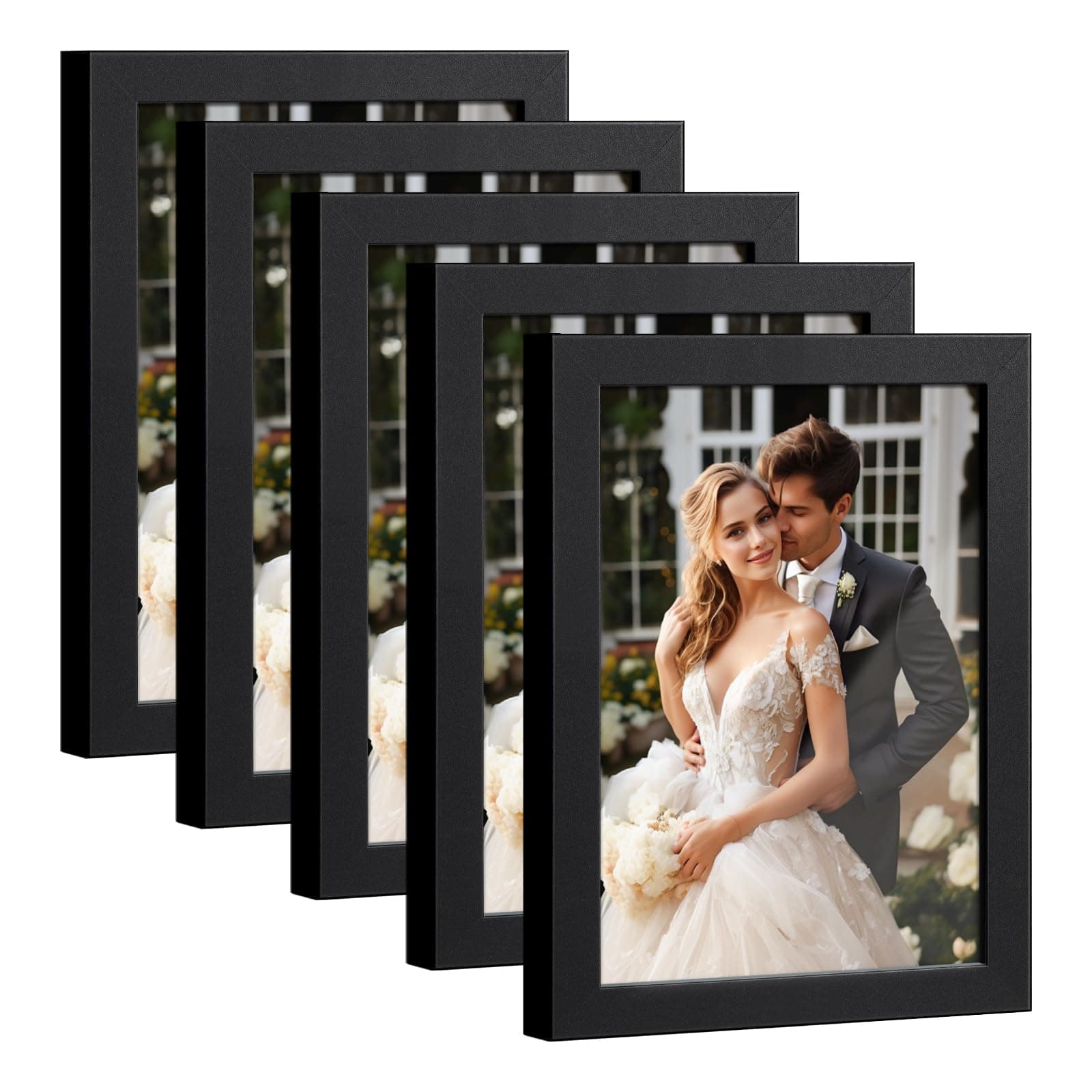HappyHapi 4x6 Picture Frame Set of 5, Black Frames Display Photo 3.5x5 with Mat or 4x6 without, Gallery Wall Frame Set, Wall or Tabletop Display (Black)