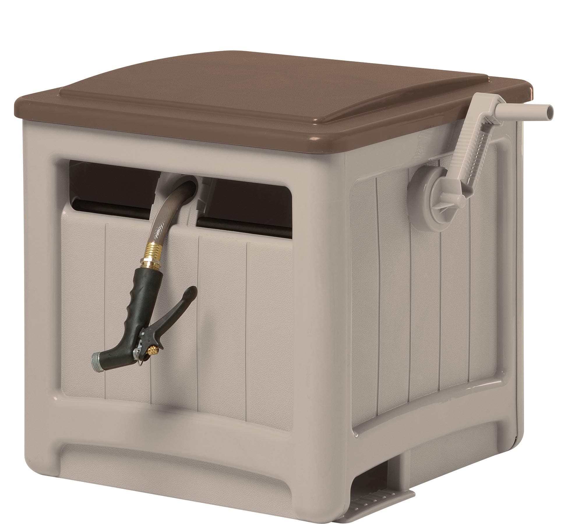 Suncast 225 ft. Smart Trak Hose Hideaway with Crank Handle for Easy Winding, Weather-Resistant, 26" W x 21" D x 21.5" H, Beige