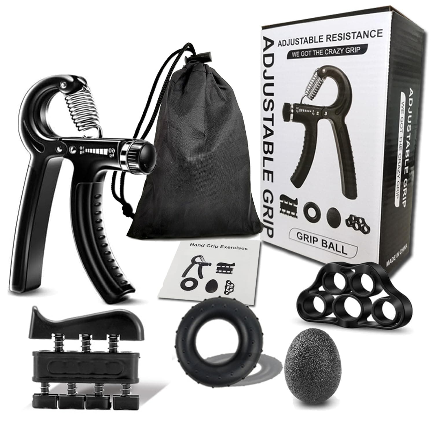 AMERTEER Grip Strength Trainer Kit (6 Pack) with Finger Exerciser, Hand Grip Strengthener, Hand Extension Exerciser, Stress Relief Ball and Forearm Workout Ring is Suitable for Everyone