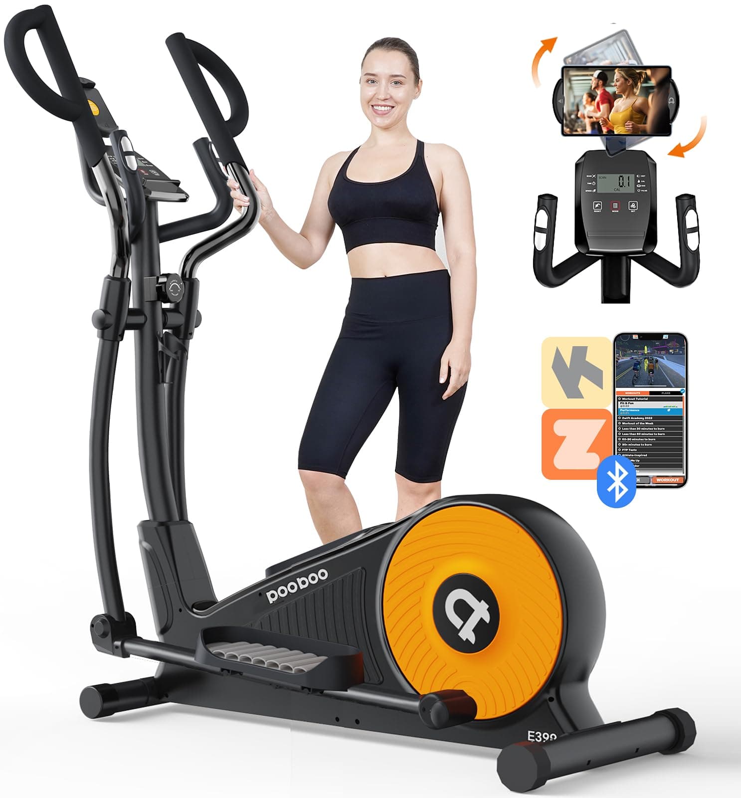 poobooElliptical Machine, Elliptical Machines for Home Use with Hyper-Quiet Magnetic Driving System, 16-Level Adjustable Resistance, with LCD Monitor & Rotatable Tablet Stand, 400LBS Weight Capacity