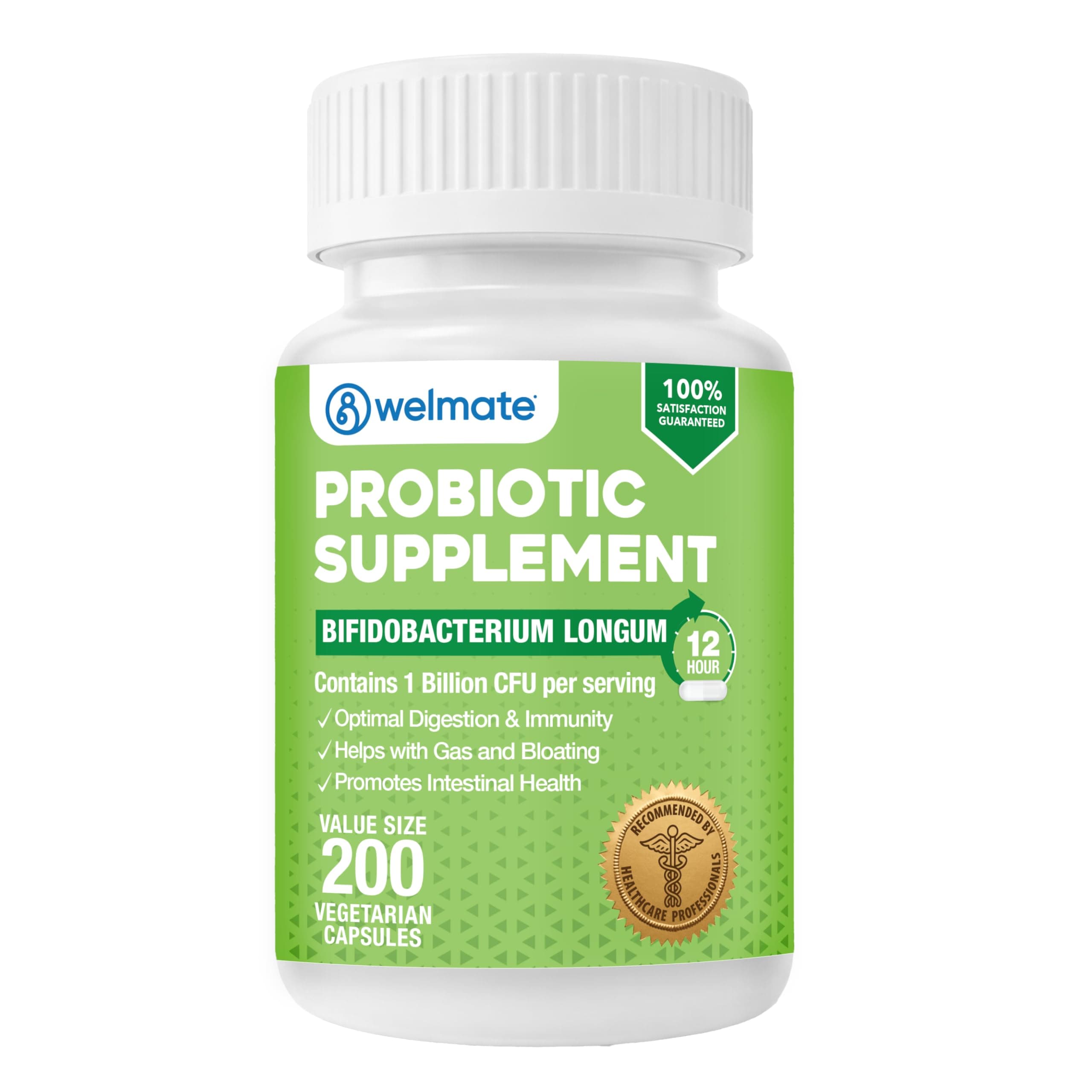 Welmate Bifidobacterium Probiotic Supplement | Value Size 200 Count Capsules | 24/7 Digestive Support