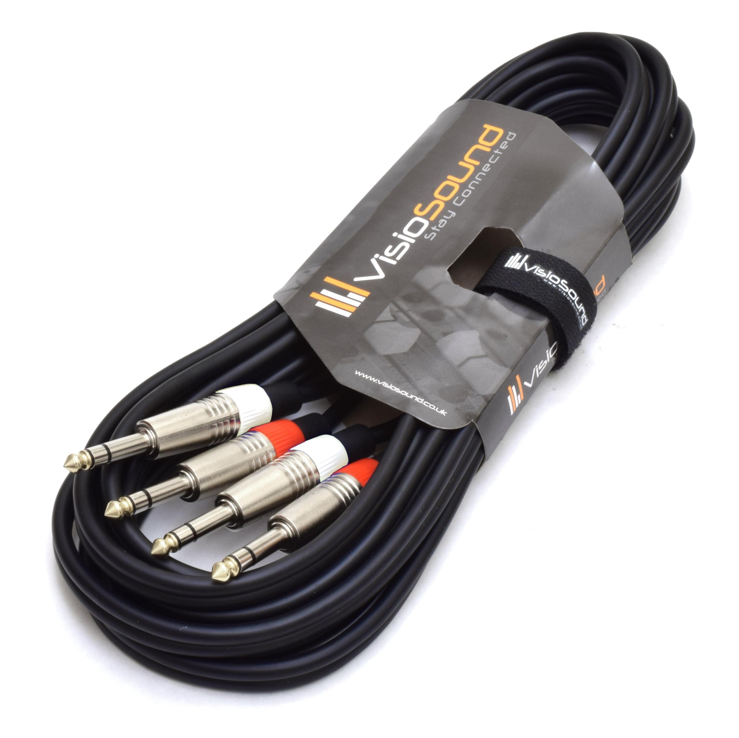 VisioSound 2 x 6.35mm 1/4" Stereo TRS Jack Balanced Twin Lead/Signal Audio Patch Cable 5m