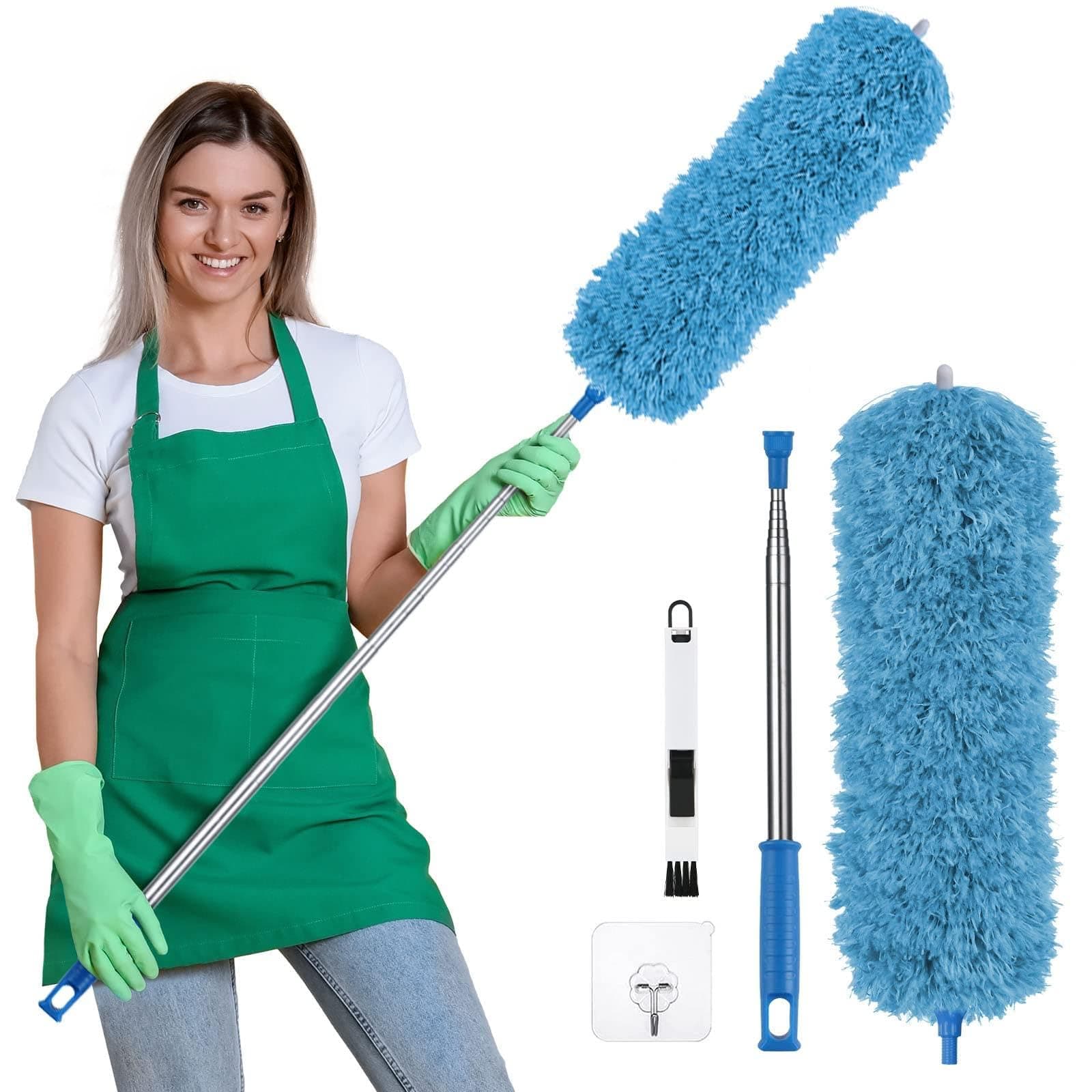 Vicloon Feather Duster Extendable, 100 Inch Microfiber Duster with Steel Telescopic Handle, Bendable and Window Slot Cleaning Brush for Ceiling Fans, Cars