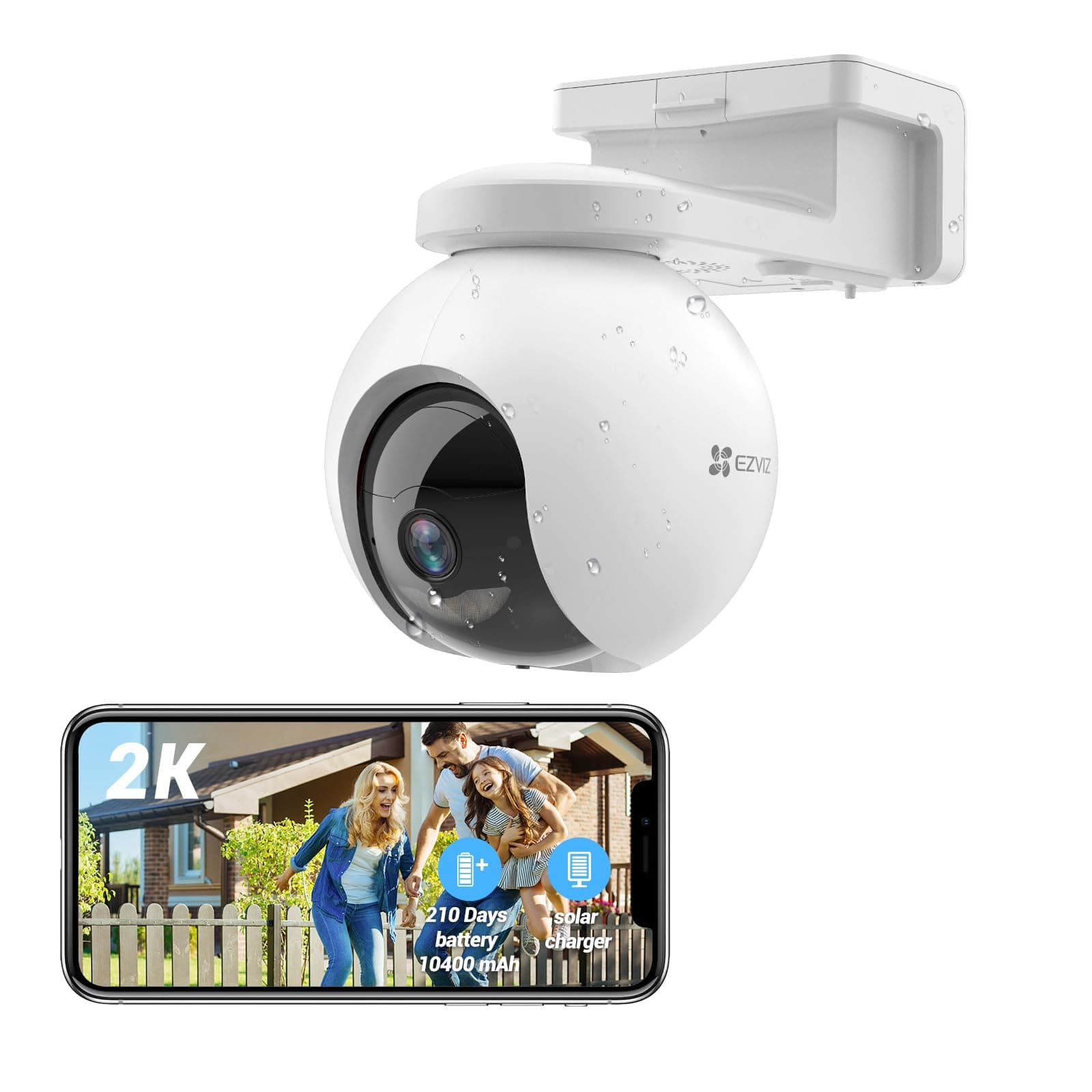 EZVIZ 2K Battery Camera Wireless Outdoor, No Subscription, Solar Panel Compatible, Auto Tracking, Human Detection, 360° Pan Tilt, Color Night Vision, Two Way Audio, Alarm, Alexa Google Control(CB8)