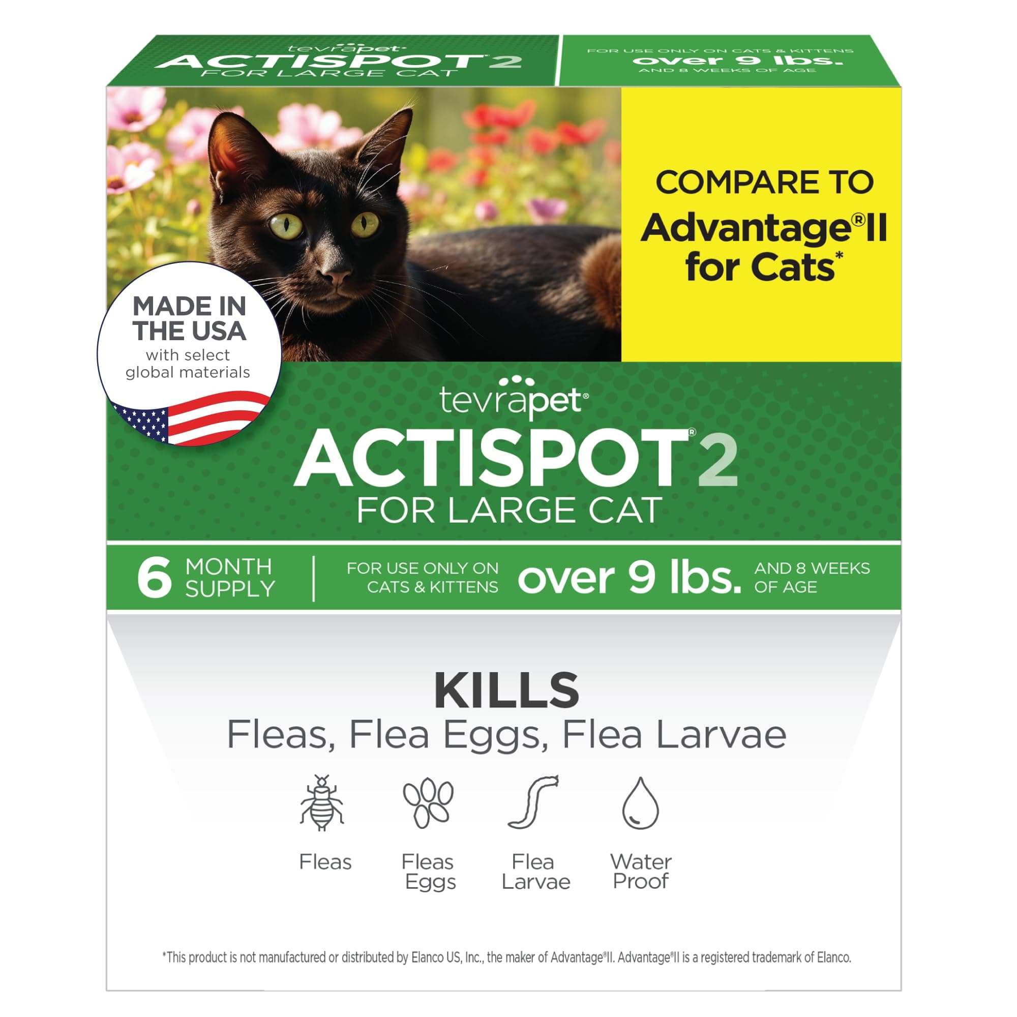 TevraPet Actispot II Flea Treatment for Large Cats 9+ lbs | 6 Doses | Powerful Prevention and Control