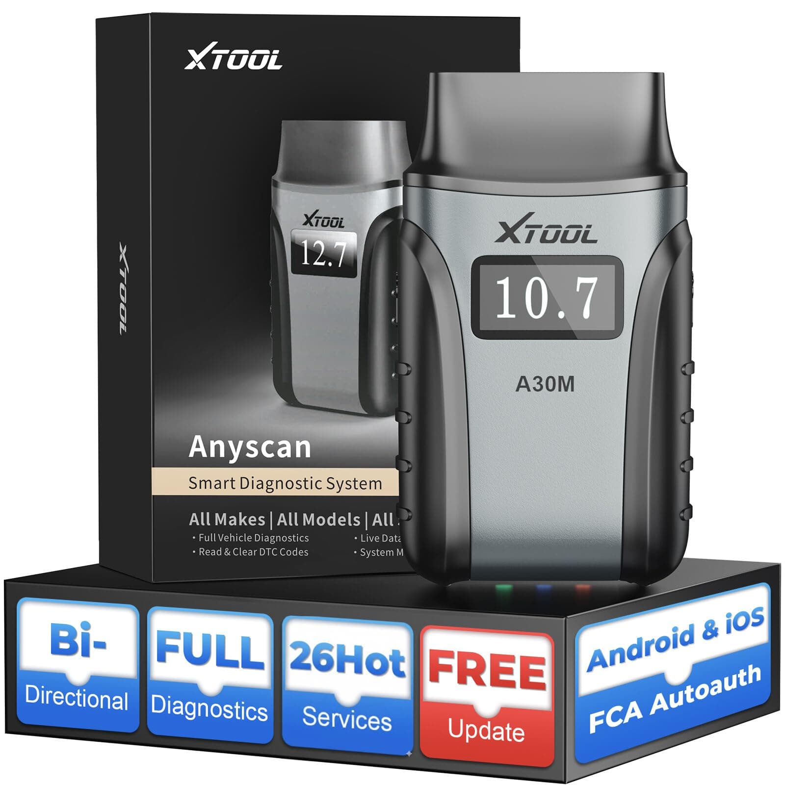 A30M OBD2 Wireless Car Diagnostic Device with 26+ Reset, Bi-Directional/Active Test, All OBD Systems Diagnosegerät for Android and iOS, Oil/ABS/SAS/BMS/DPF