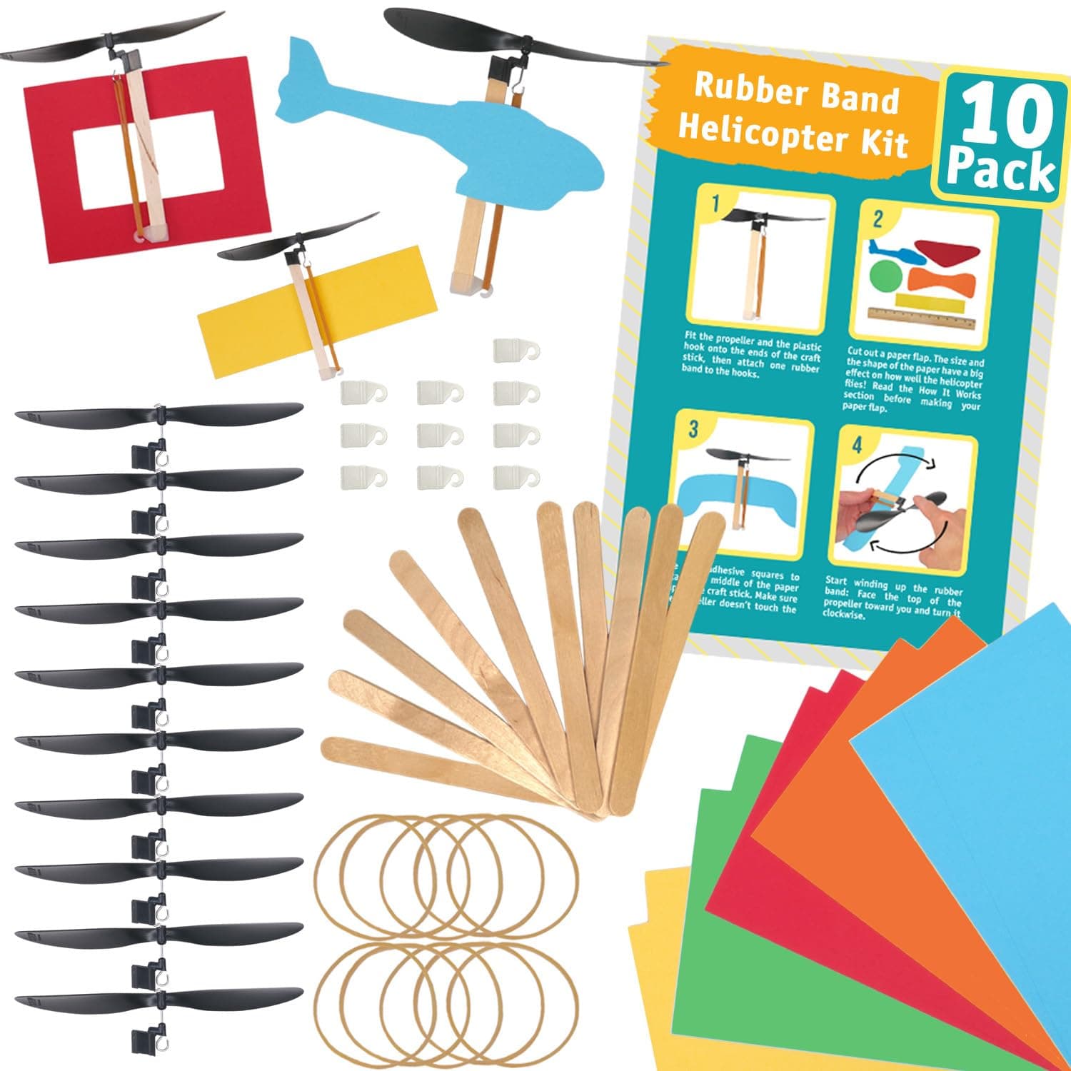 - Rubber Band Helicopter Kit – 10-Pack - DIY STEM Craft Project for Kids - Build Your Own Rubberband Flying Toy
