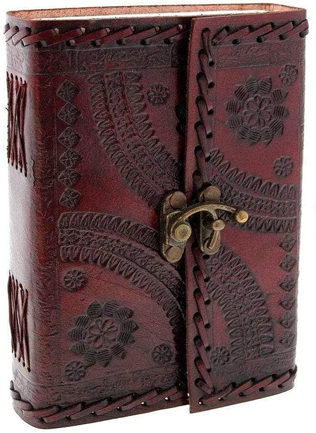 Leather Bound Journal Notebook - Genuine Embossed Journals for Writing Men Women 6 X 8 inches - Lined Paper 200 Pages Vintage Brown Diary With Lock