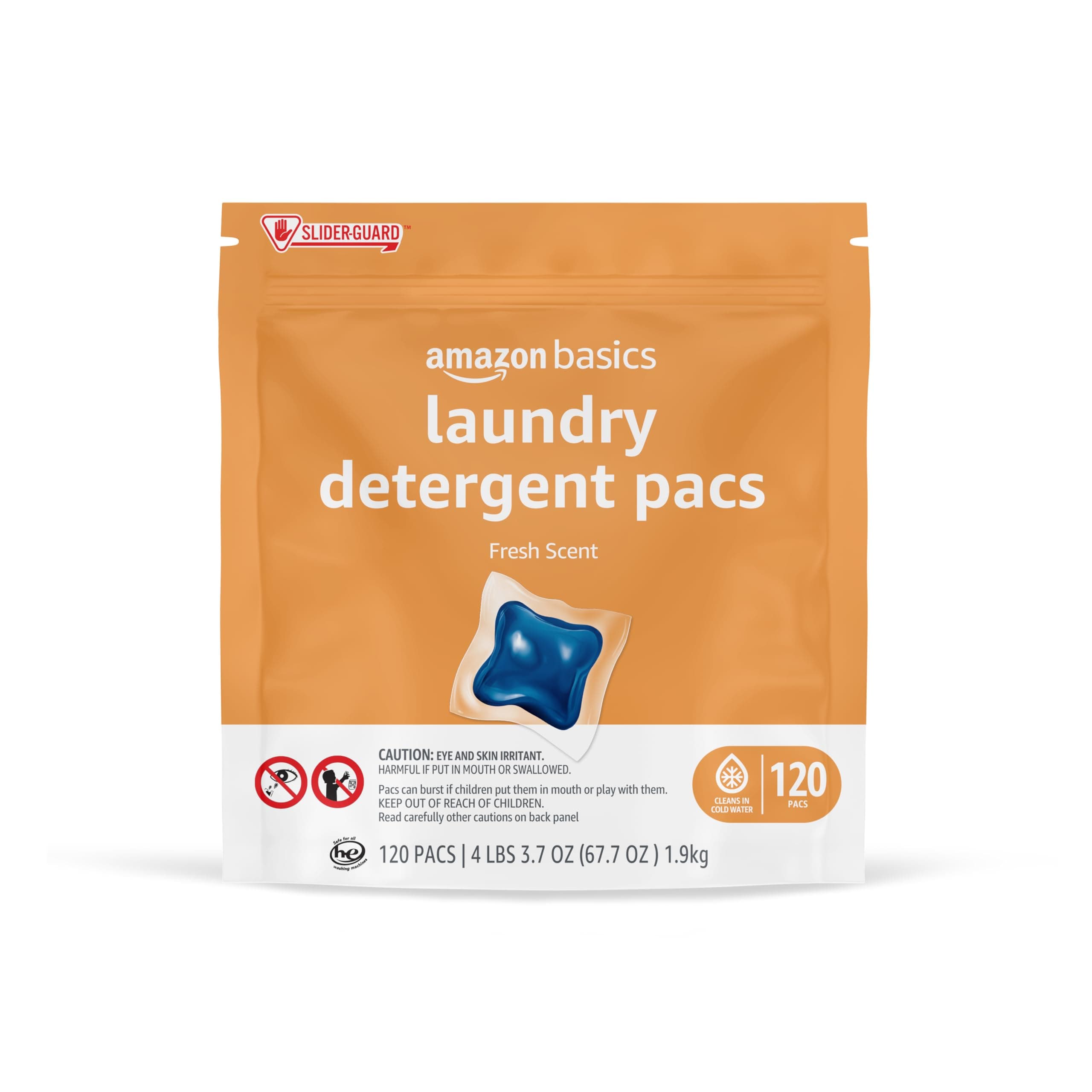 Laundry Detergent Pacs, Fresh Scent, HE Compatible, Dissolves in Cold Water, Easy to Use, 120 Count (Previously Solimo)