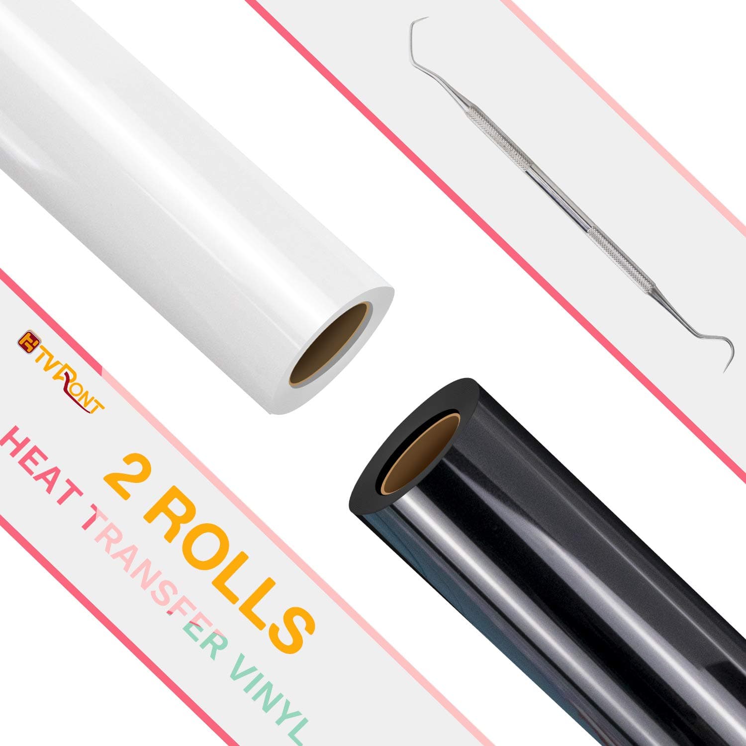 HTVRONT Heat Transfer Vinyl Rolls - 2 Pack 12" x 8ft Black and White HTV Vinyl for Shirts, Iron on Vinyl for All Cutting Machine - Easy to Cut & Weed for Heat Transfer Design (Black and White)