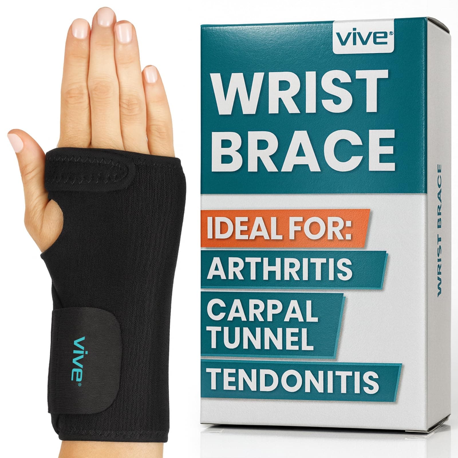 Wrist Brace - Carpal Tunnel Hand Compression Support Wrap for Men, Women, Tendinitis, Bowling, Sports Injuries Pain Relief - Removable Splint - Universal Ergonomic Fit (Black, Right)