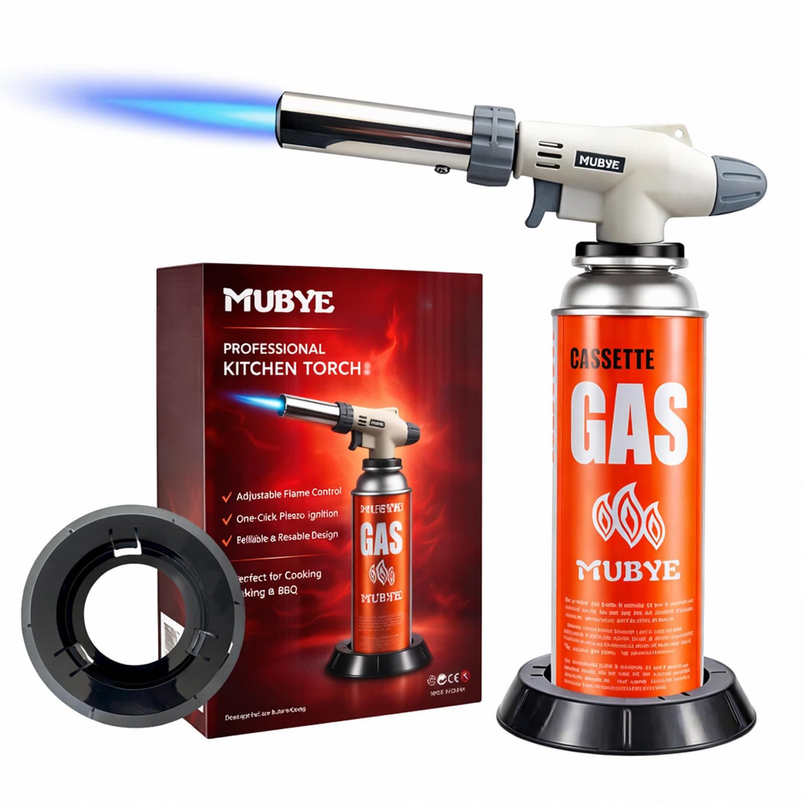 - Butane Torch Kitchen Blow Lighter - Japan's Original Culinary Torches Head Chef Cooking Professional Adjustable Flame with Stabilizing Stand for Creme Brulee, Baking, BBQ (Butane Fuel Not Included)