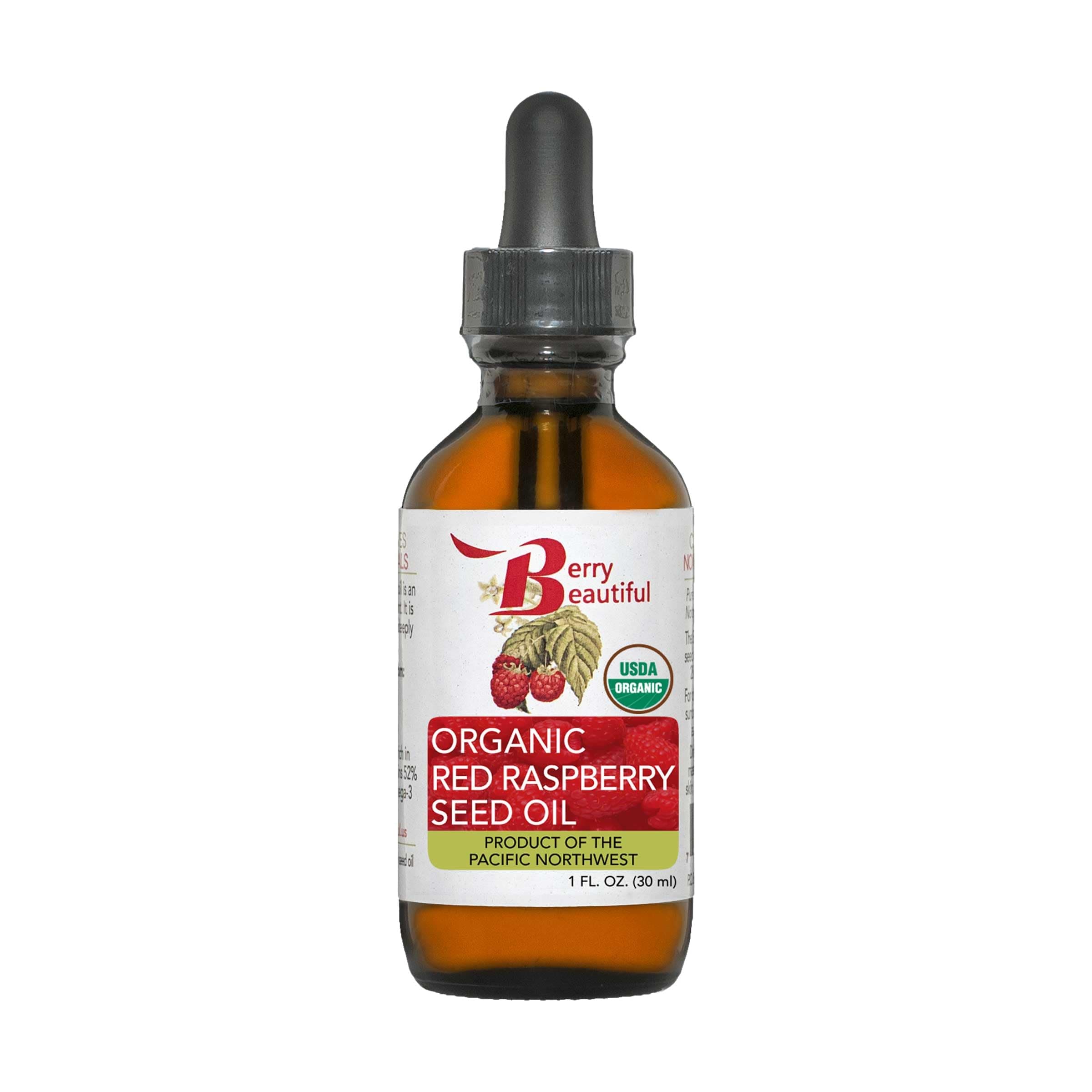 Certified Organic Red Raspberry Seed Oil - Cold-pressed from US grown raspberries (1 fl oz)