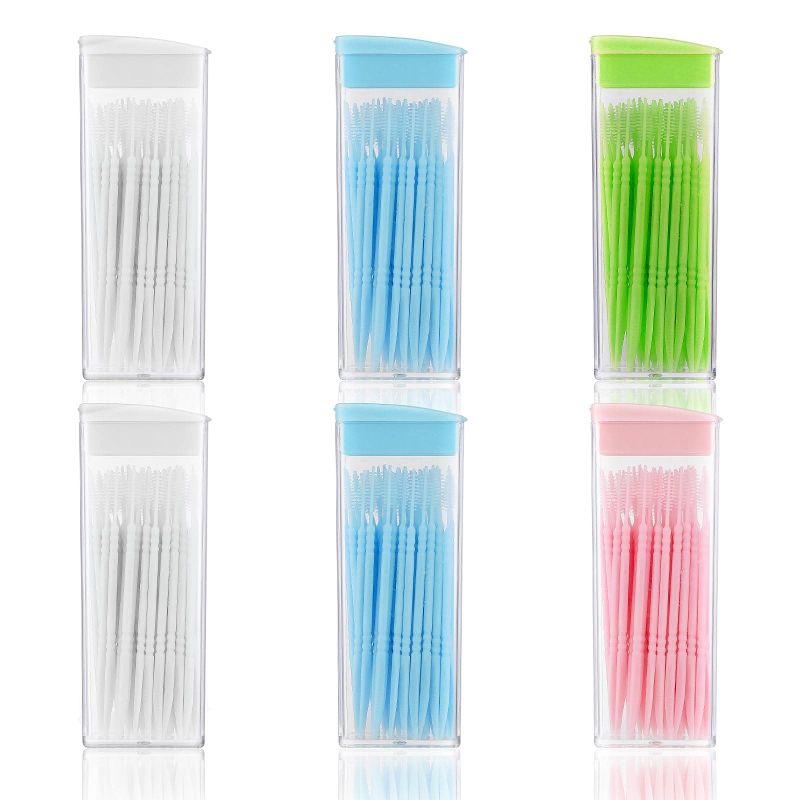 COMNICO 300PCS Double Head Toothpick Brushpicks Plastic Soft Bristle 2-in-1 Dental Floss Interdental Brushes Disposable Oral Care Teeth Clean Stick (50pcs/Box × 6Pack)