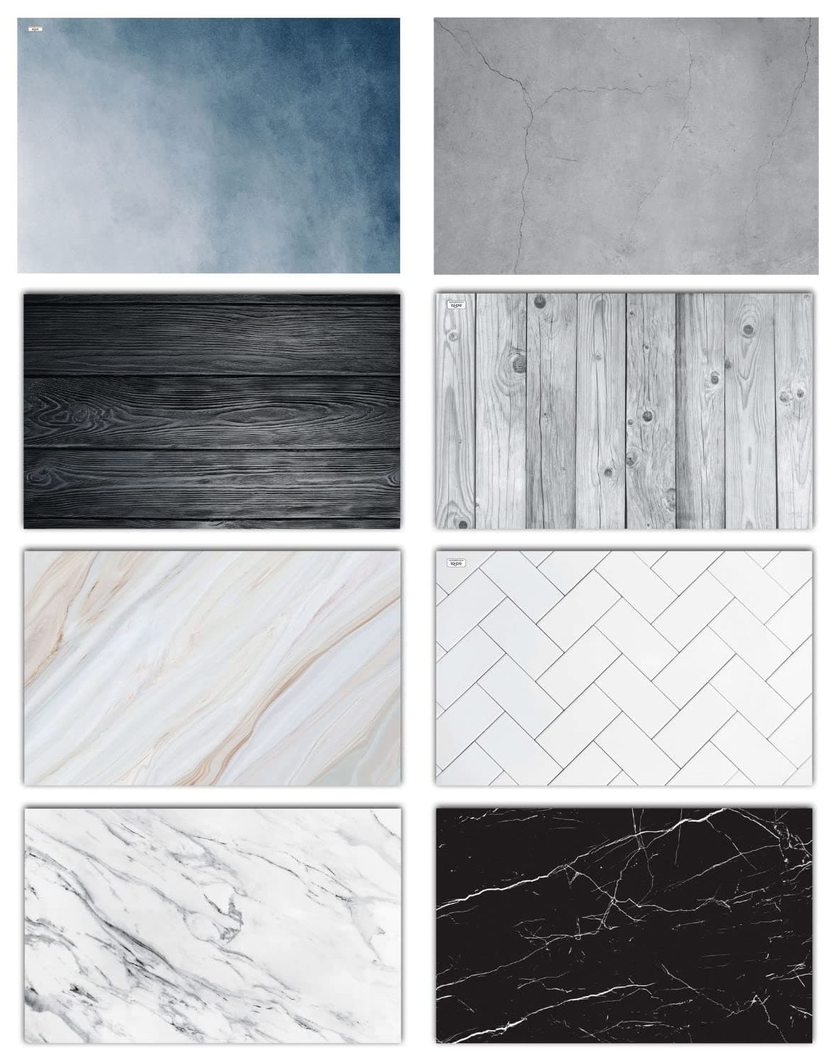 Premium Flatlay Tabletop Photography Backdrop Background, Double Sided Waterproof Paper for Food, Small Product Professional Photo Shoot (56x90cm, Pack of 4) 8 Designs (June)