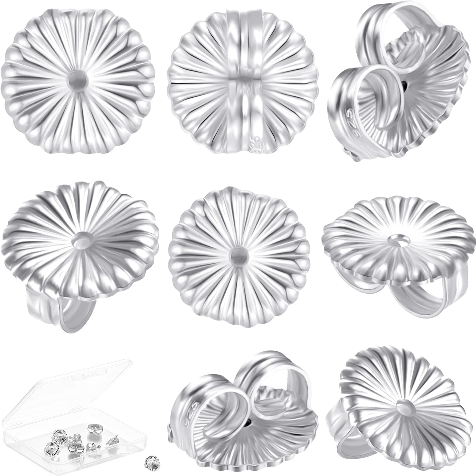 Hicarer 8 Pieces Earring Backs for Droopy Large Backs for Studs Replacement Secure Lifters for Heavy Earring(9 mm,Silver)