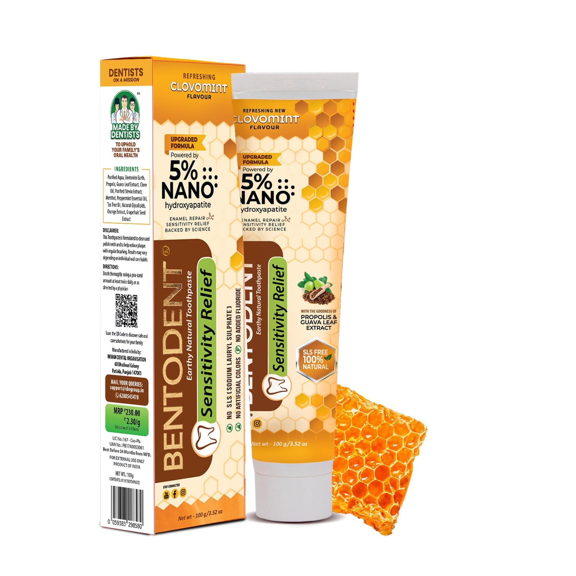 Bentodent Toothpaste - Desensitizer Natural Sensitivity Relief Toothpaste with Clove And Mint - 100 Gm, No Foam_No SLS_Fluoride Free