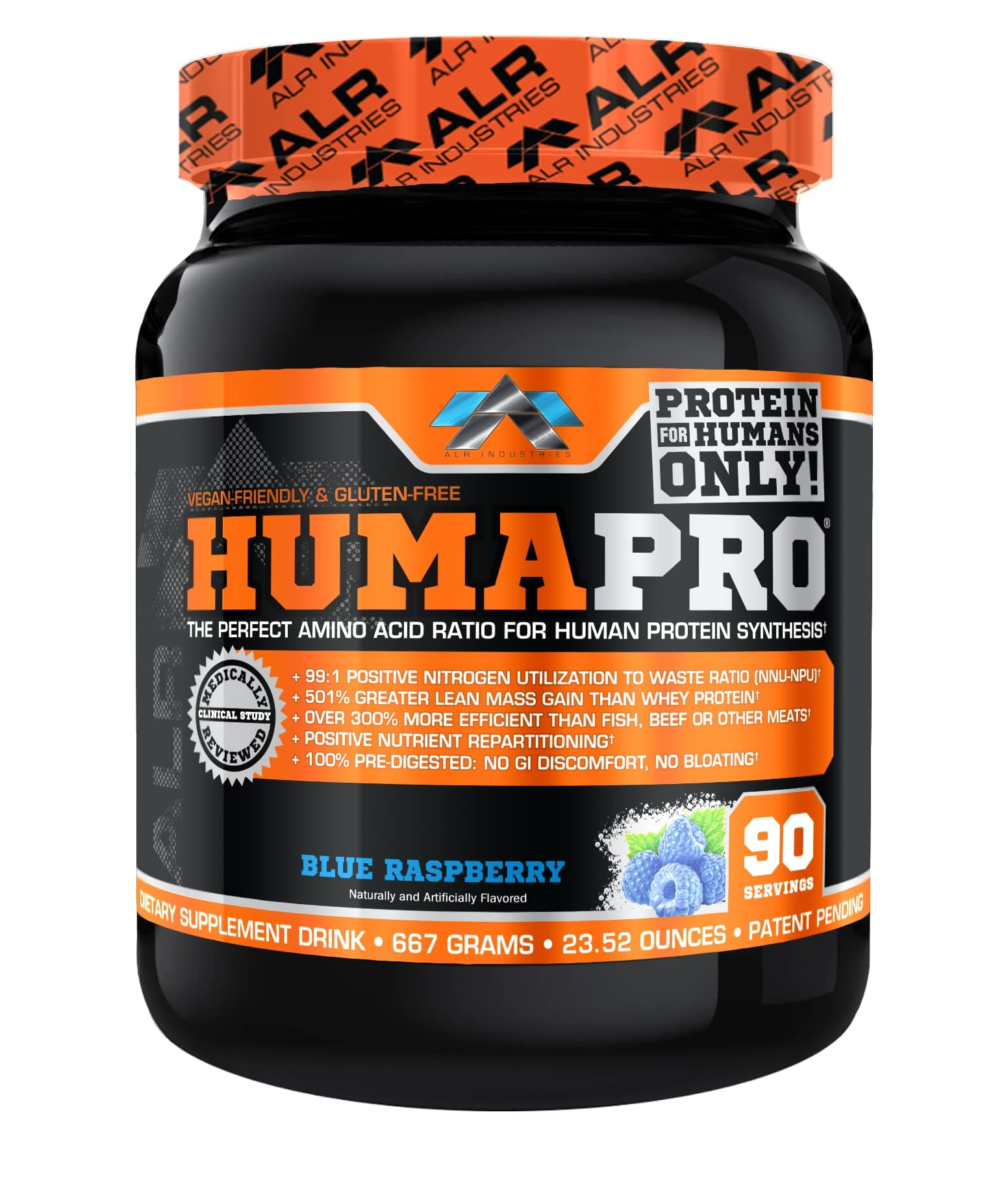 Humapro | Amino Acids Protein Matrix for Humans | 99% Utilization for Lean Muscle | Vegan, Gluten Free | 667g / 90 Servings (Blue Raspberry)