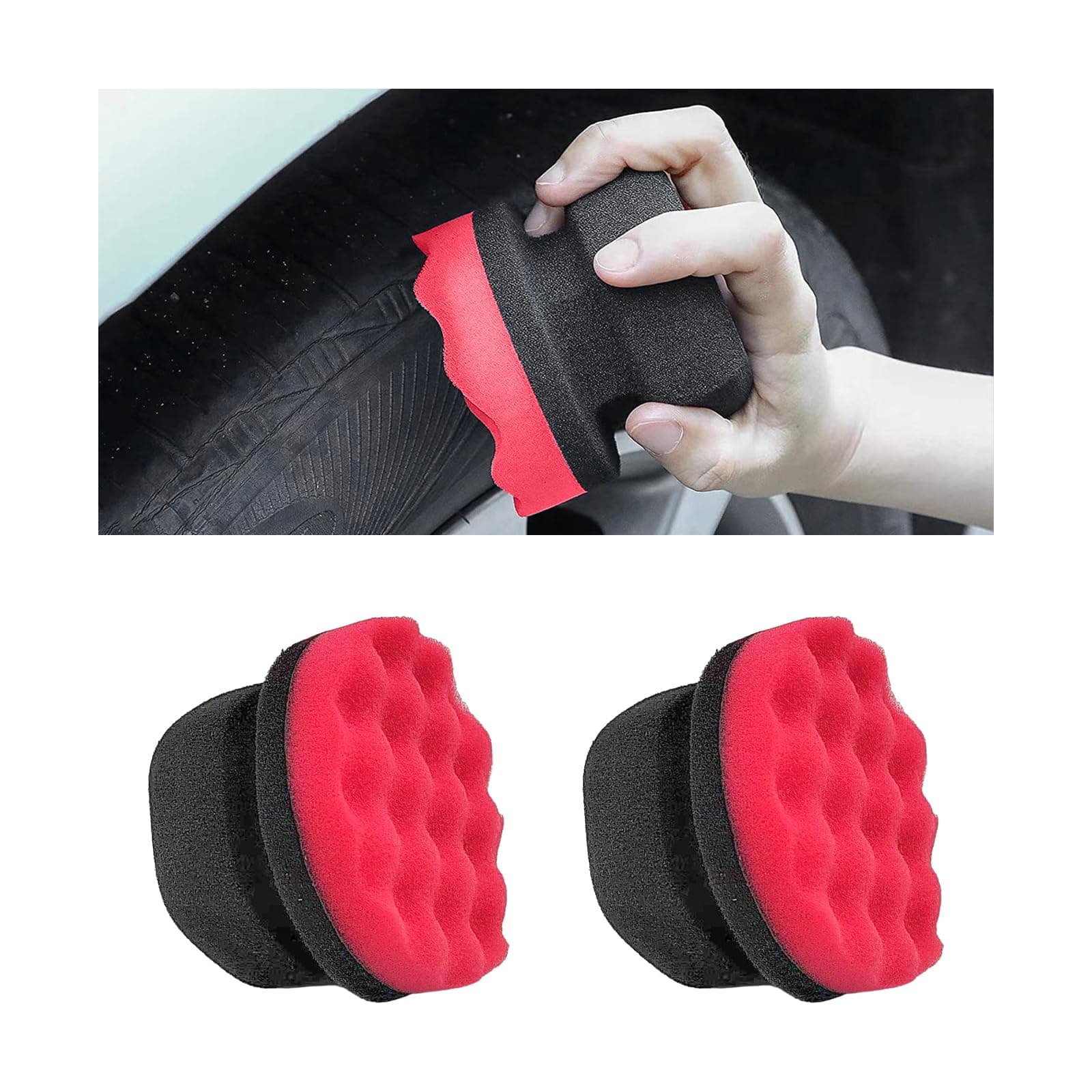 2 PCS Tire Dressing Applicator Pads, Reusable Hex Grip Tire Shine Applicator Polishing Sponge Pads, Wheel Tire Shine Detailing Foam for Most Vehicles, Car Accessories (Red, 3.15")