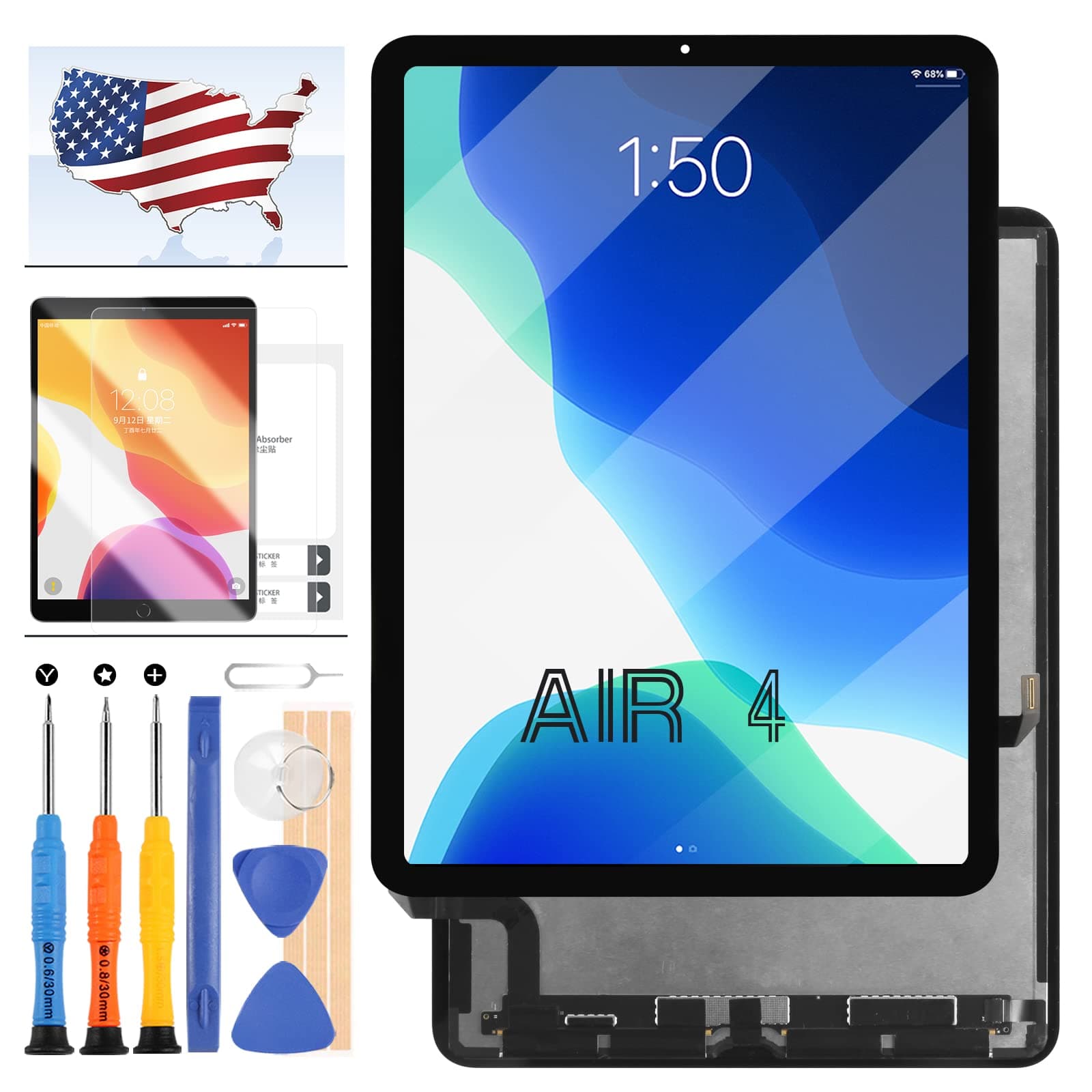 for iPad Air 4 4th Gen Screen Replacement A2324 A2072 A2325 A2316 for iPad Air 4 (2020) 10.9 LCD Display Touch Digitizer Assembly Sensor Glass Panel Parts Kits,with Tools +Screen Protector