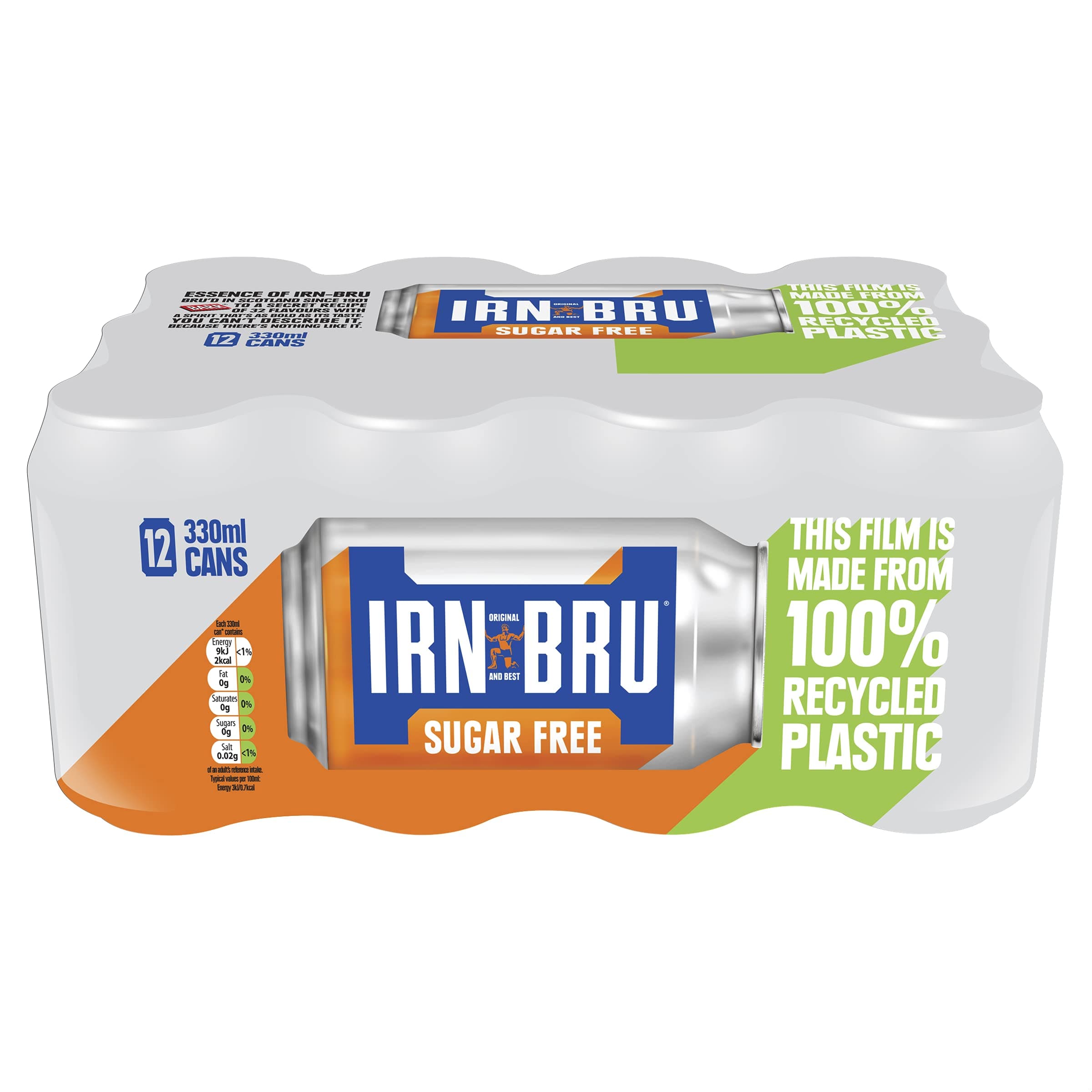 IRN-BRU Sugar-Free Diet, 12 Pack Zero No Sugar & Low Calorie Fizzy Drinks Multipack Cans - 12 x 330ml Cans