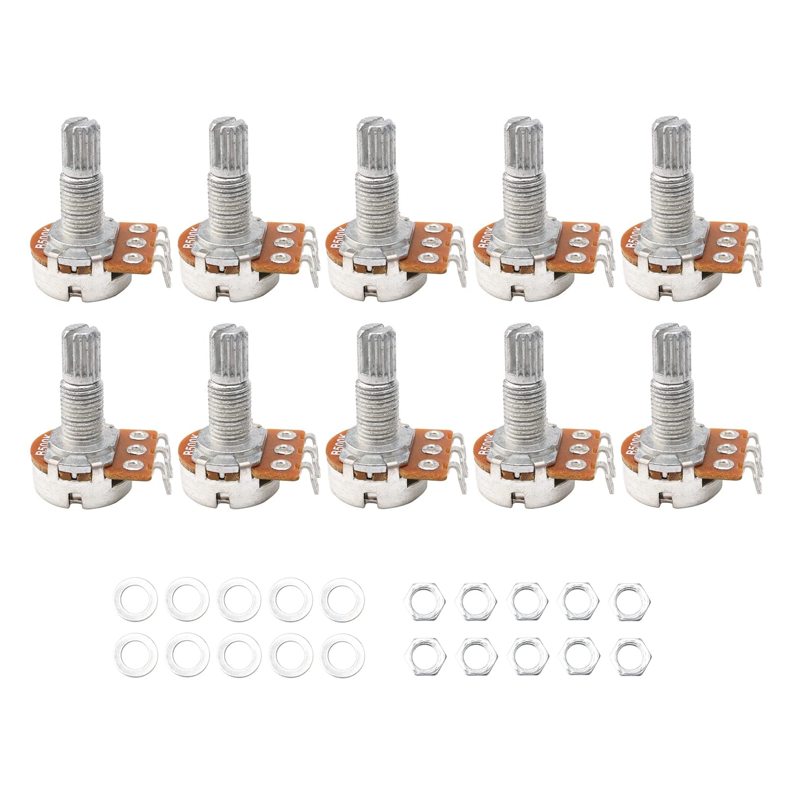 Guitar Potentiometer Audio Pots B500K Ohm Replacement 16.5mm Base Dia 18mm Shaft Pack of 10