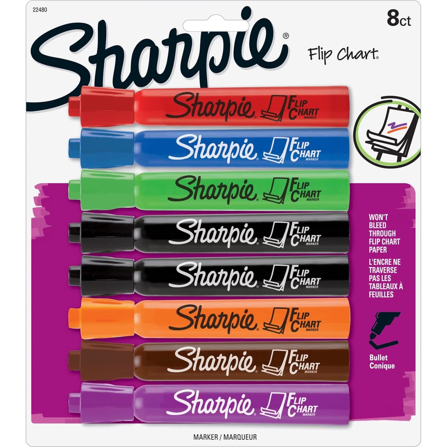 Sharpie 22480PP Flip Chart Marker, Bullet Point, 8/PK, Assorted