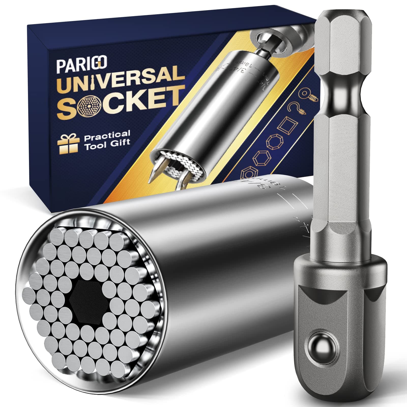 PARIGO Universal Socket Tools: Christmas Gifts Stocking Stuffers for Dad Boyfriend Husband Professional 7mm-19mm Super Socket Tool Sets Power Drill Adapter Unique Cool Gadgets Birthday Gift