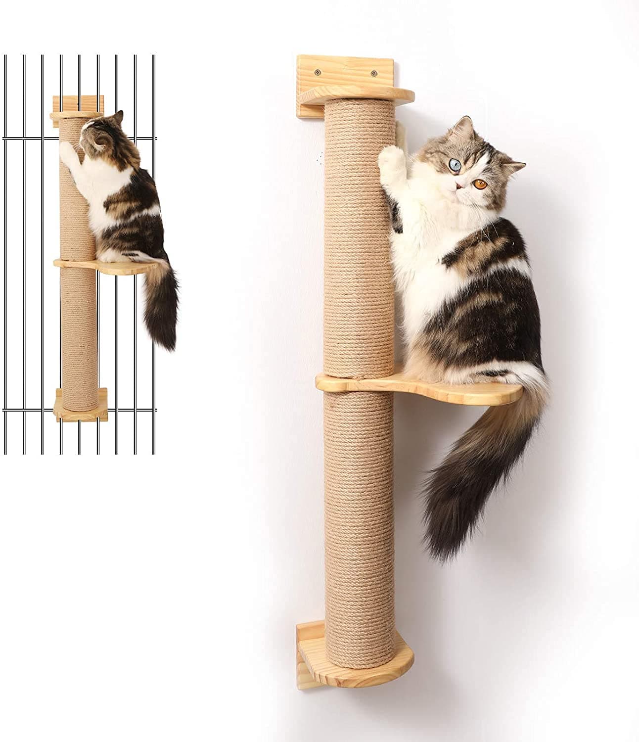 FUKUMARU Cat Activity Tree with Scratching Posts, Wall Mounted Jute Scratcher Pine Hammock (Cat Activity Tree-Updated)