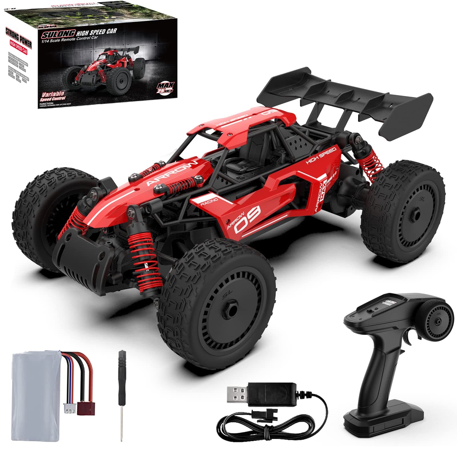 1:14 Remote Control Car, 2.4Ghz High-Speed RC Alloy Cars, 2WD All Terrains Grade Electric Rc Racing Truck, Toy Cars Buggy for Boys & Girls with Rechargeable Batteries for Car, Gift for Kids