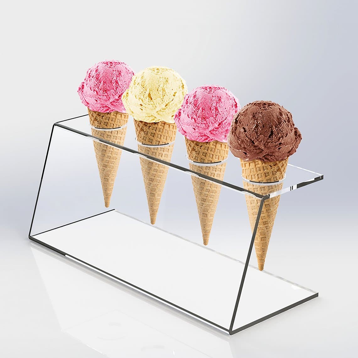 4 Cone Acrylic Ice Cream Cone/Chip Cone Holder Counter Top Display Stand Perspex Rack