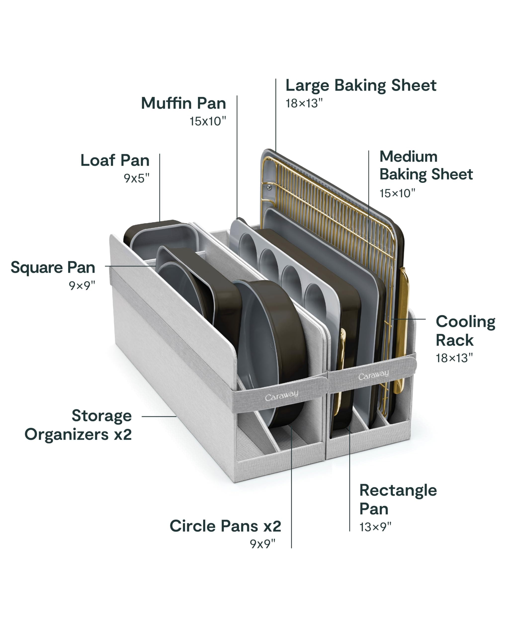 Caraway Nonstick Ceramic Bakeware Set (11 Pieces) - Baking Sheets, Assorted Baking Pans, Cooling Rack, & Storage - Aluminized Steel Body - Non Toxic, PTFE & PFOA Free - Black