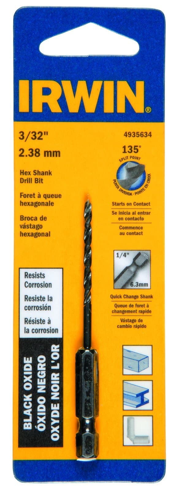 Tools 4935634 Oxide Hex Shank Drill Bit, 3/32-Inch, Black