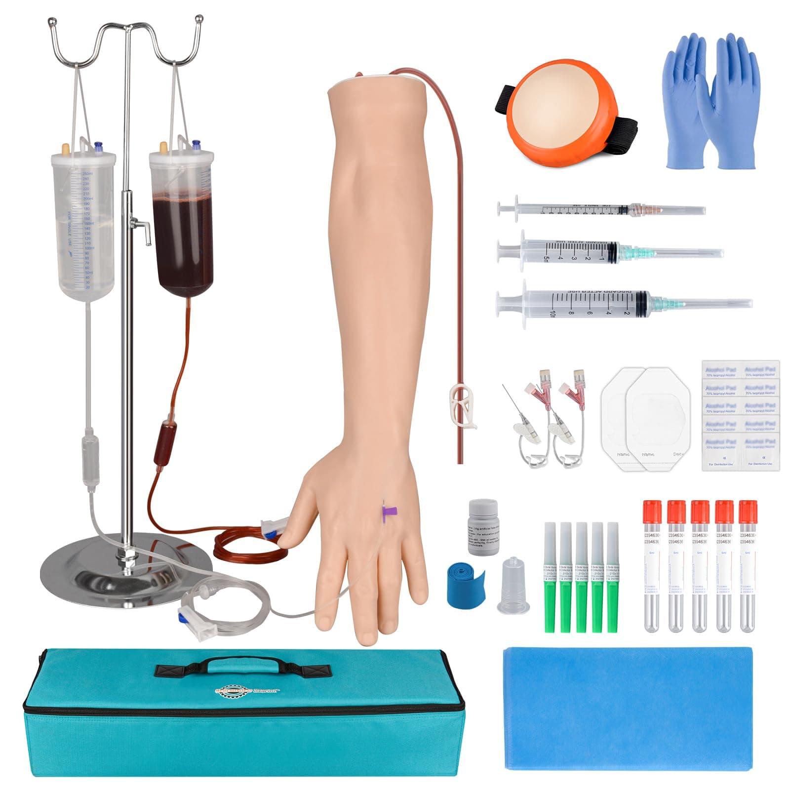 Intravenous Practice Arm Kit for Nursing Student, Phlebotomy IV Practice Kit with Portable Case(Education Use Only)