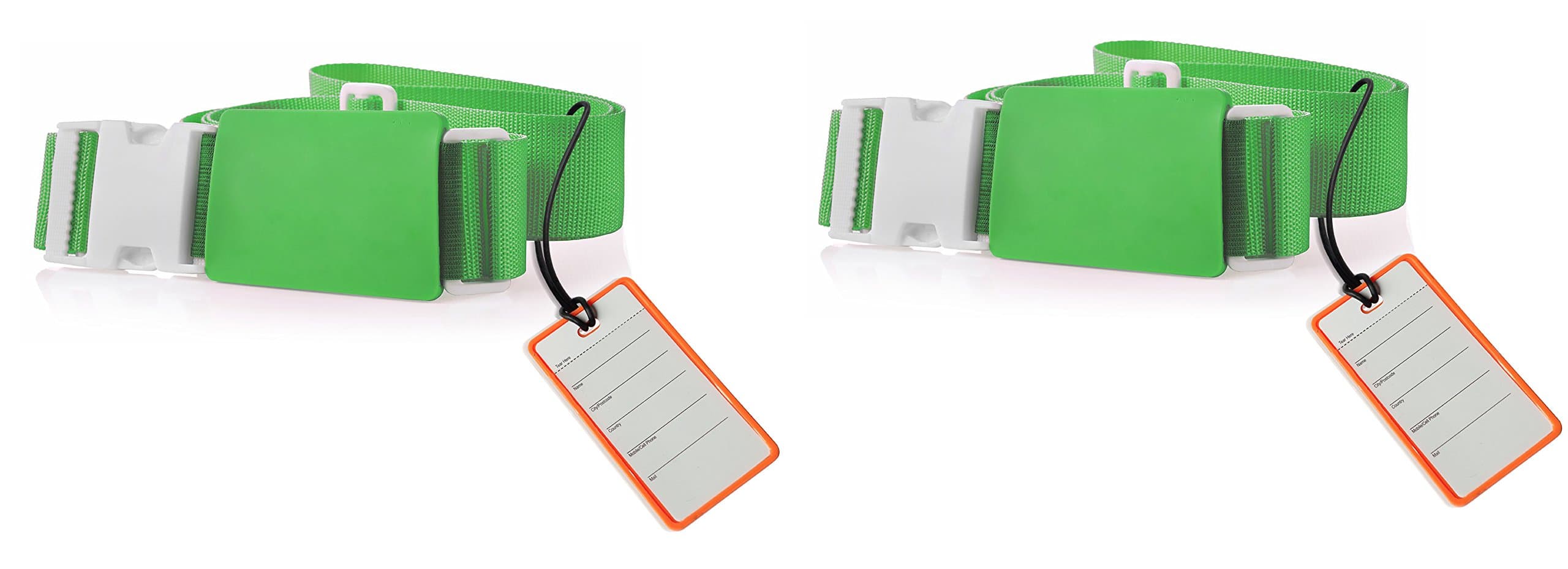 Zeegear Luggage Strap Bundle: 2 or 4 Items - Non-slip Neon Green Luggage Strap & Neon Orange Luggage Tag-single Set (1/1) or Double Set (2/2)