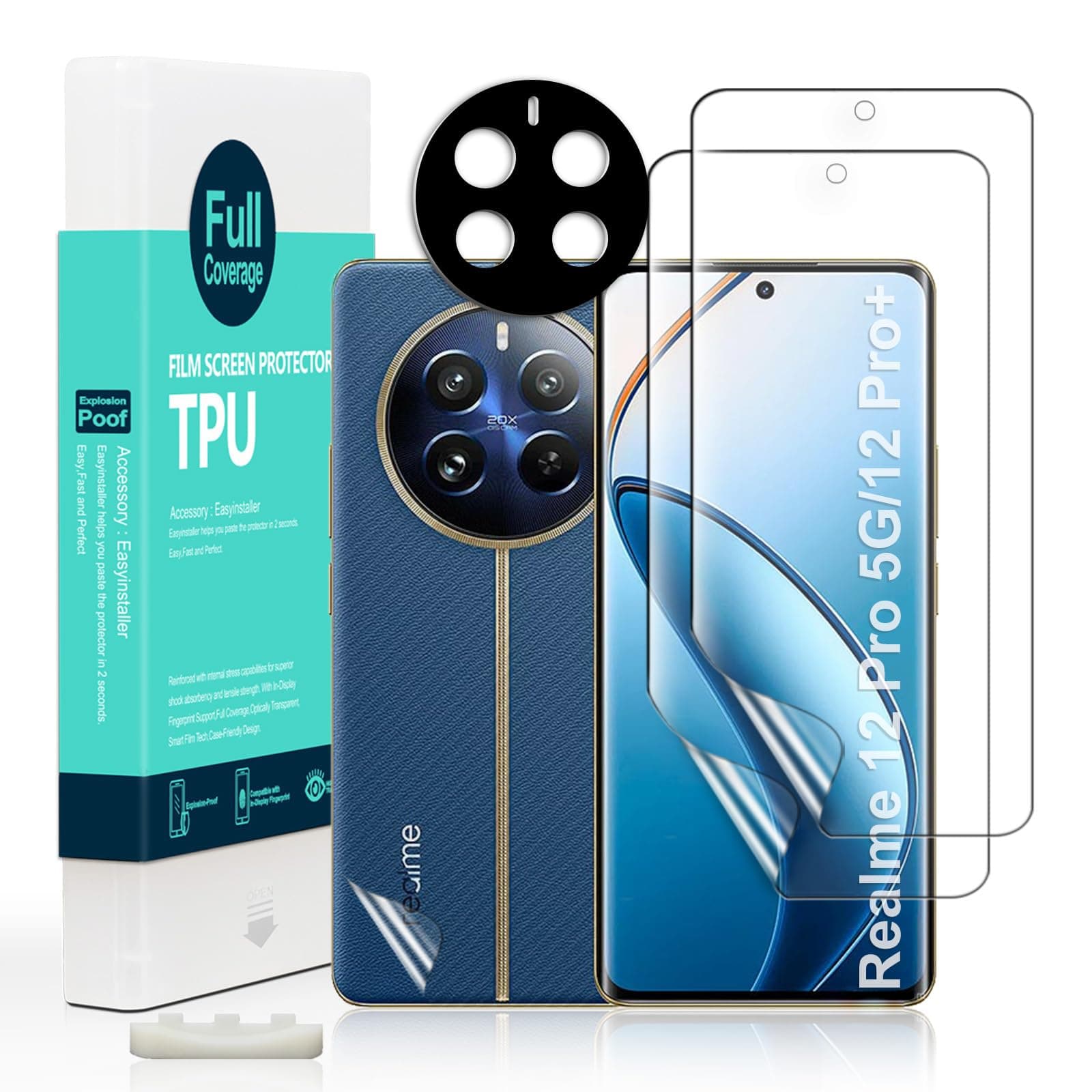 Screen Protector for Realme 12 Pro 5G/12 Pro+ 5G,2-Pack,Hydrogel Film with Camera Lens Protector,Easy Installation Tool,Bubble-Free,Fingerprint Unlock Compatible,Anti-Shatter,Anti-Scratch