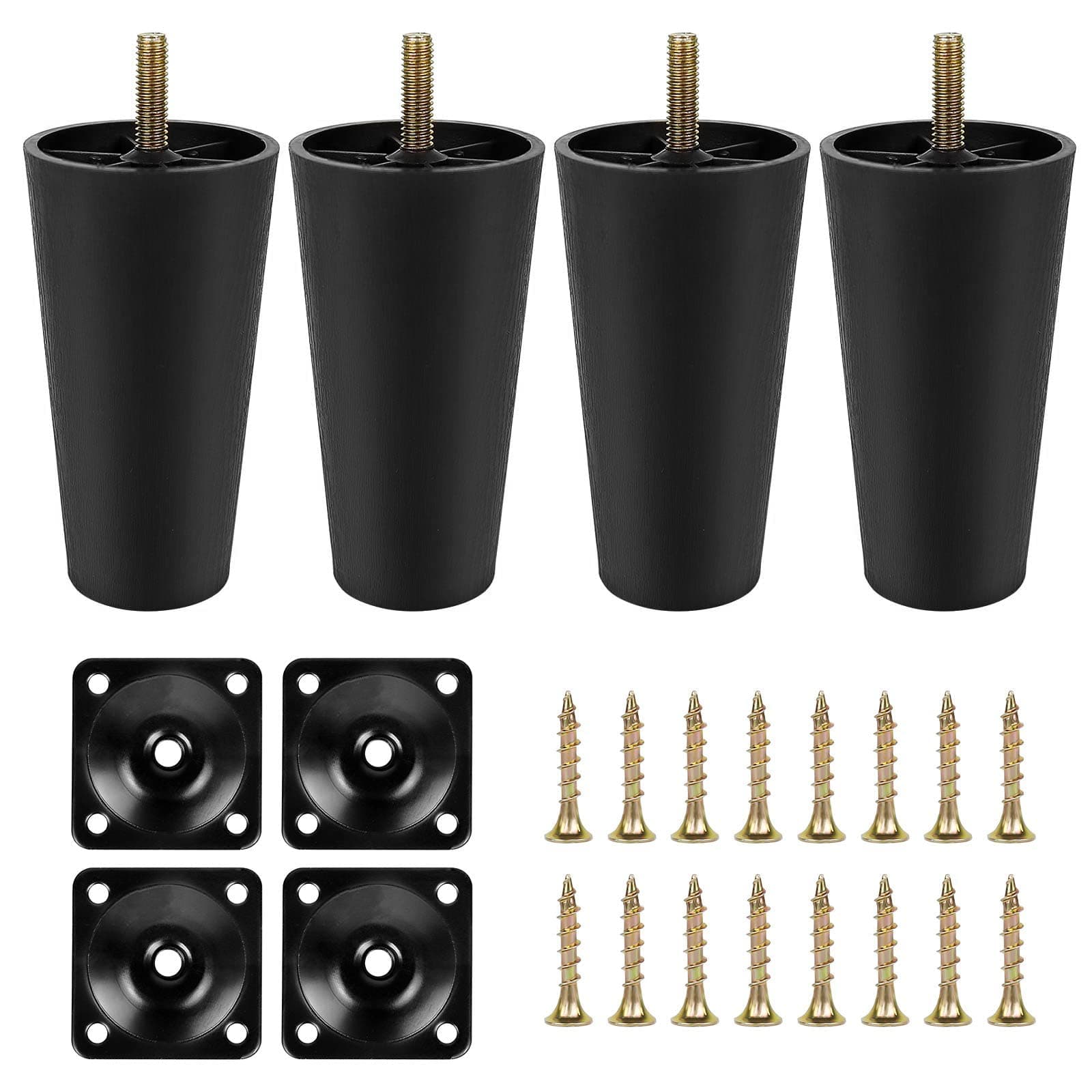 Plastic 4.6 inch Sofa Legs, 4 Pack Tapered Sofa/Couch/Chair Legs with M8 Thread Screws, Replacement Furniture Legs