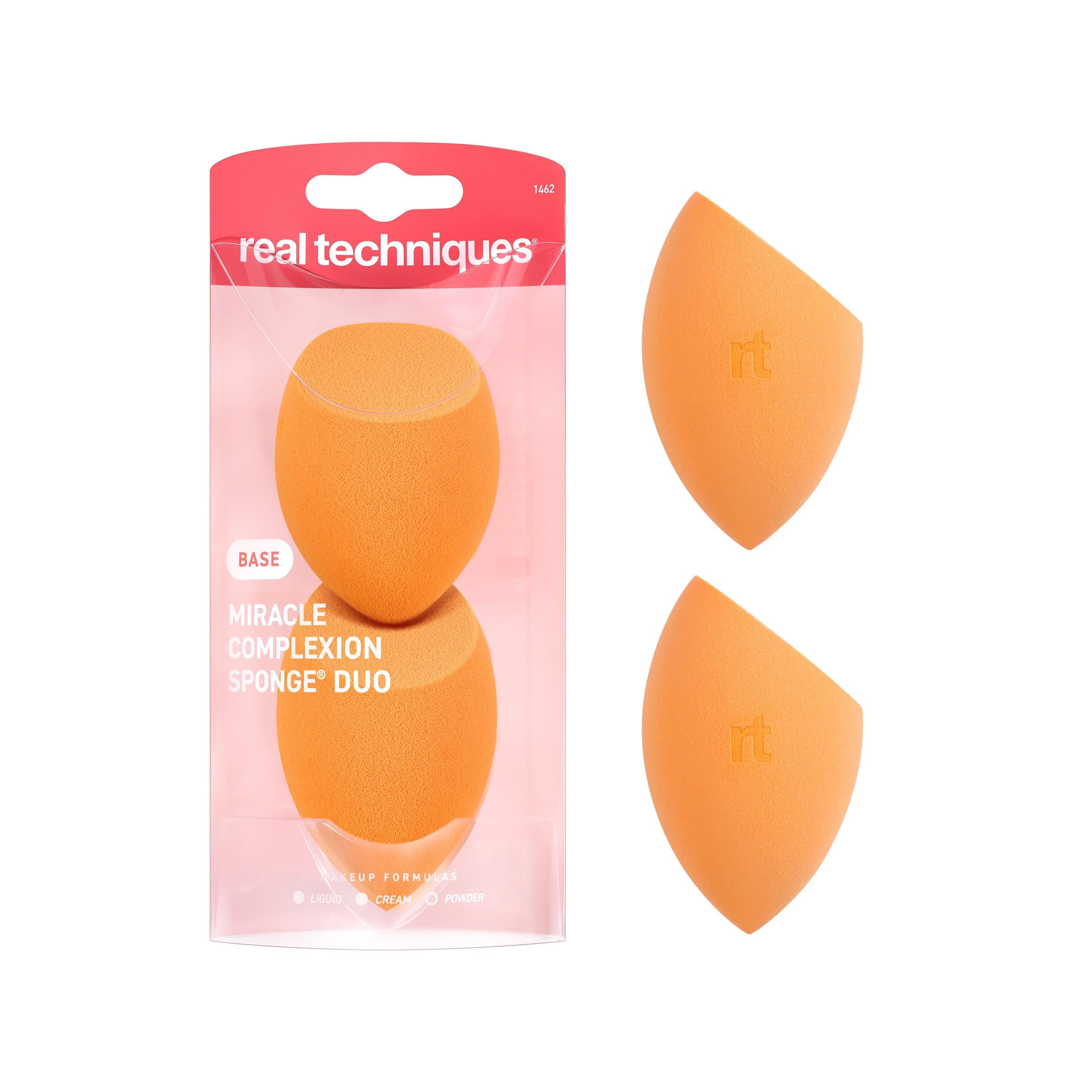 Real Techniques Miracle Complexion Sponge for Liquid & Cream Makeup, 3-Point Design for Seamless Application, Streak-Free Natural Dewy Finish, Latex-Free, Cruelty-Free, Vegan, Easy to Clean, Pack of 2